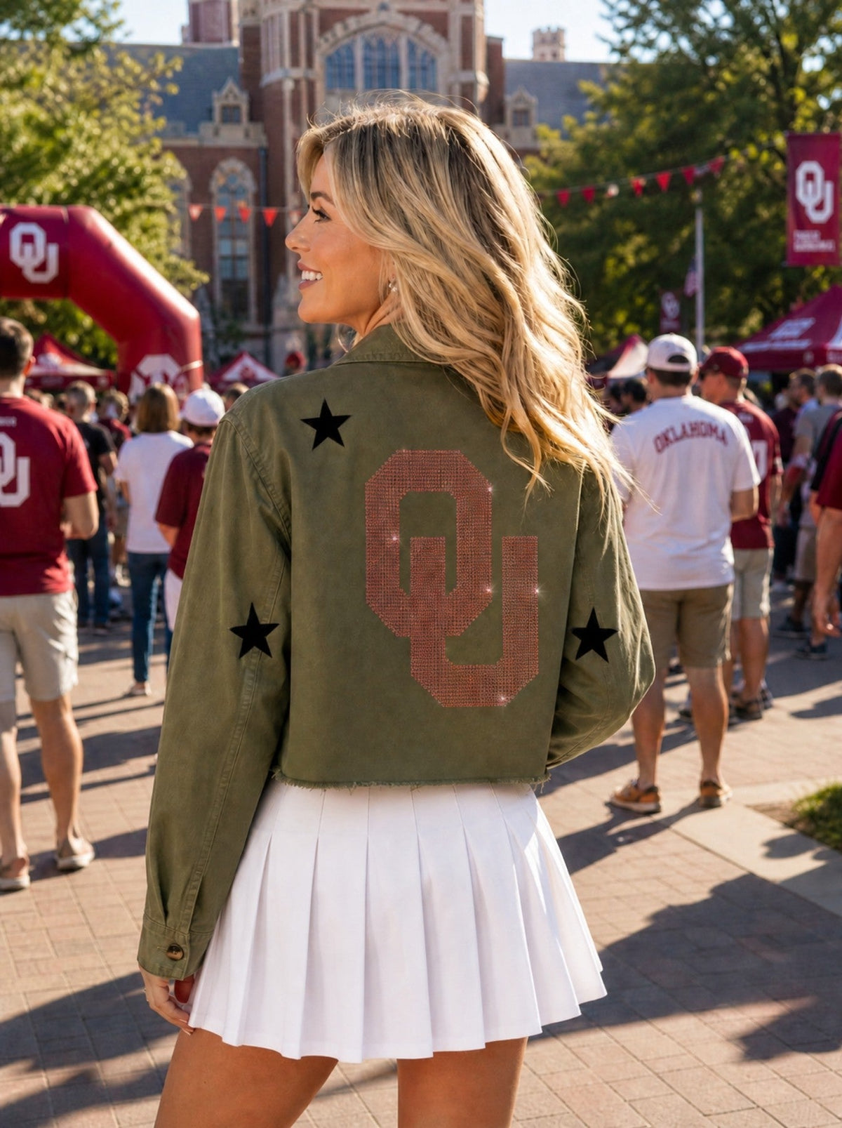University of Oklahoma Interlocking OU Army Green Shacket