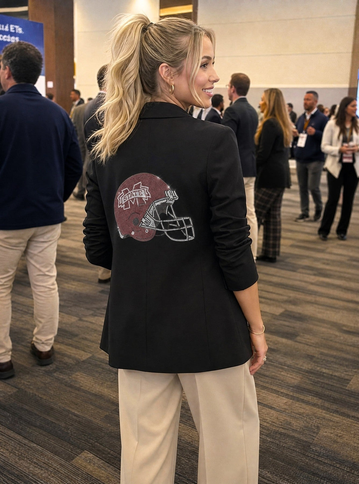 Mississippi State Helmet Black Ruched Sleeve Blazer