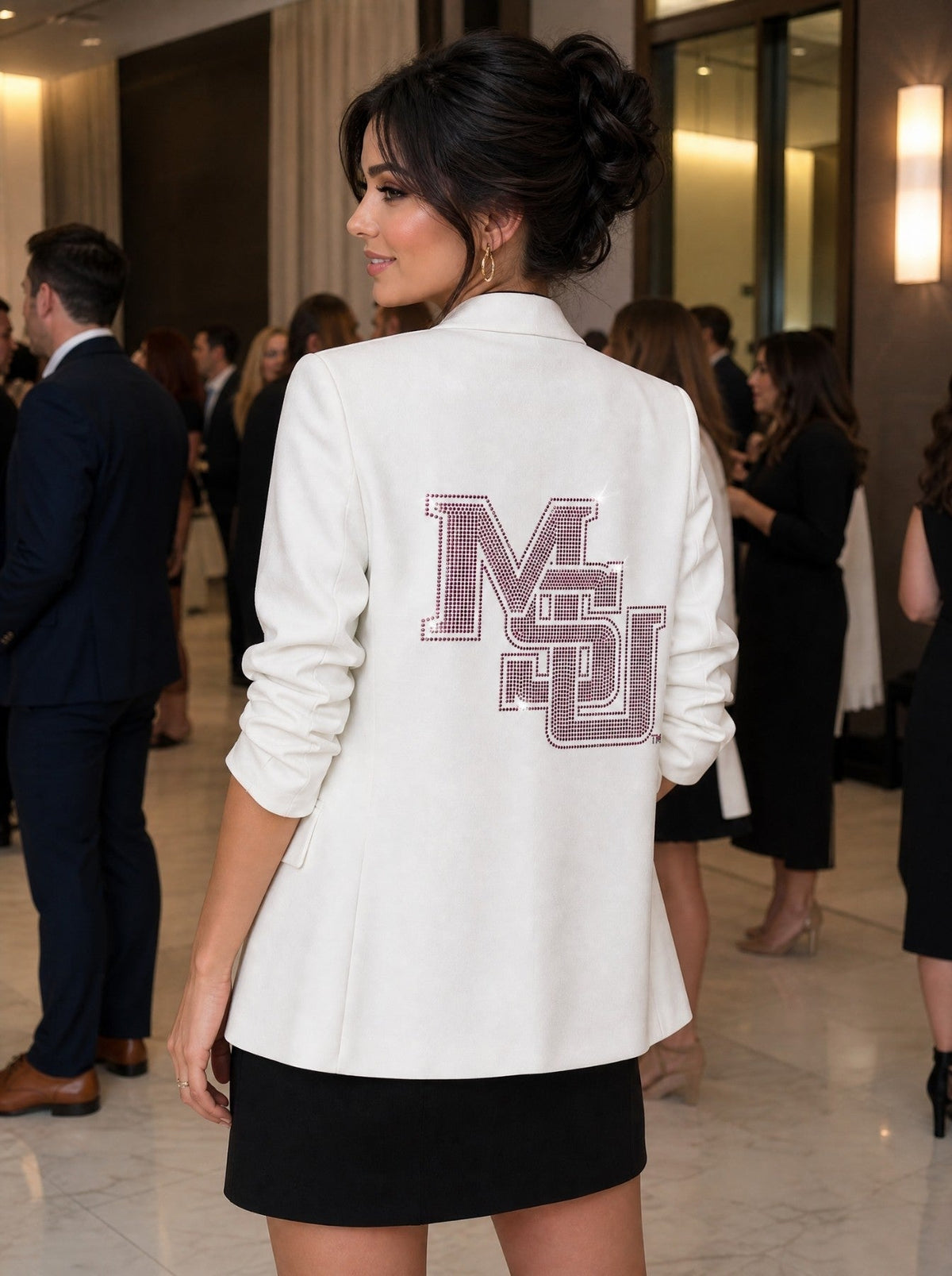 Mississippi State Stacked MSU White Ruched Sleeve Blazer