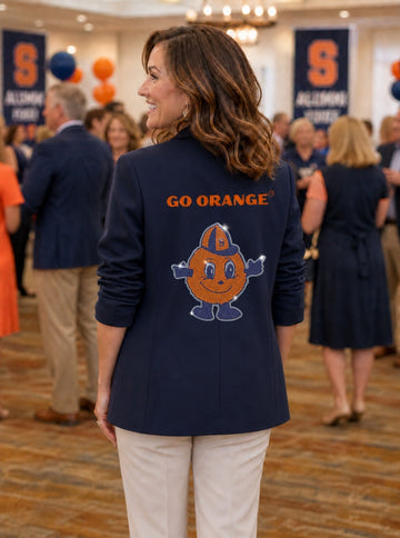 Syracuse University Otto Go Orange Navy Ruched Sleeve Blazer