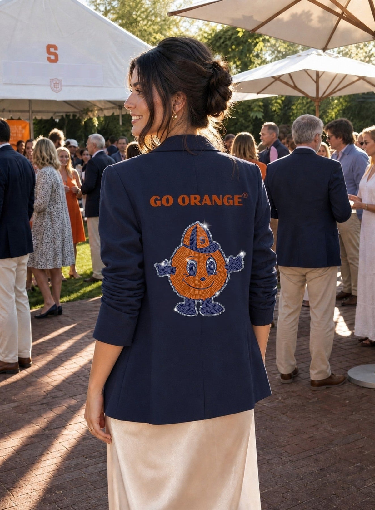 Syracuse University Otto Go Orange Navy Ruched Sleeve Blazer