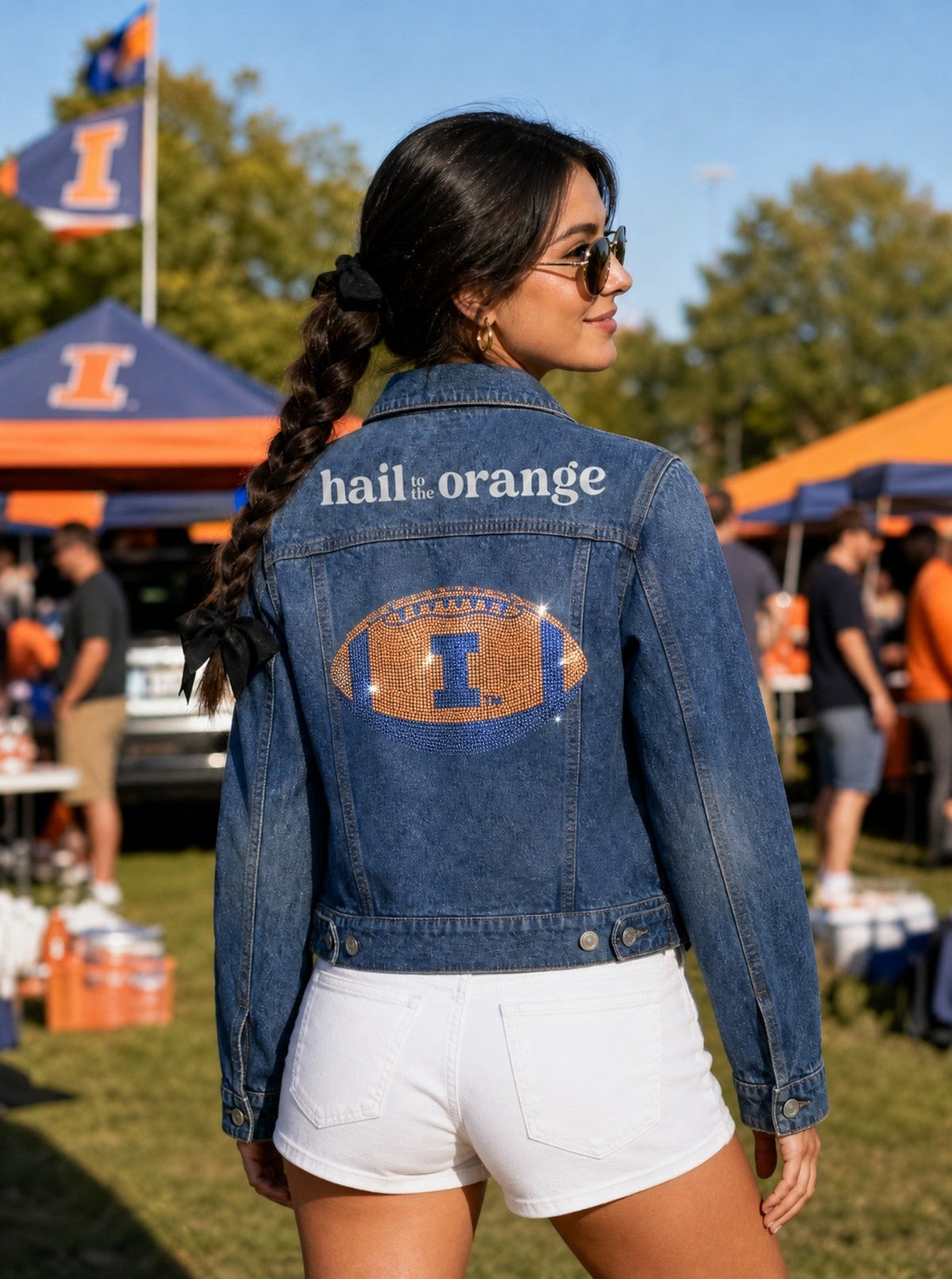 University Of Illinois Hail To The Orange Football Blue Denim Jacket