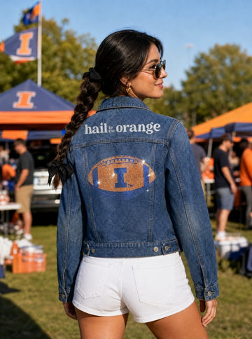 University Of Illinois Hail To The Orange Football Blue Denim Jacket