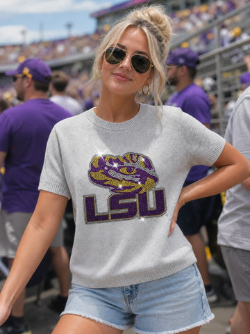 Louisiana State University Tiger Eye Grey Short Sleeve Sweater