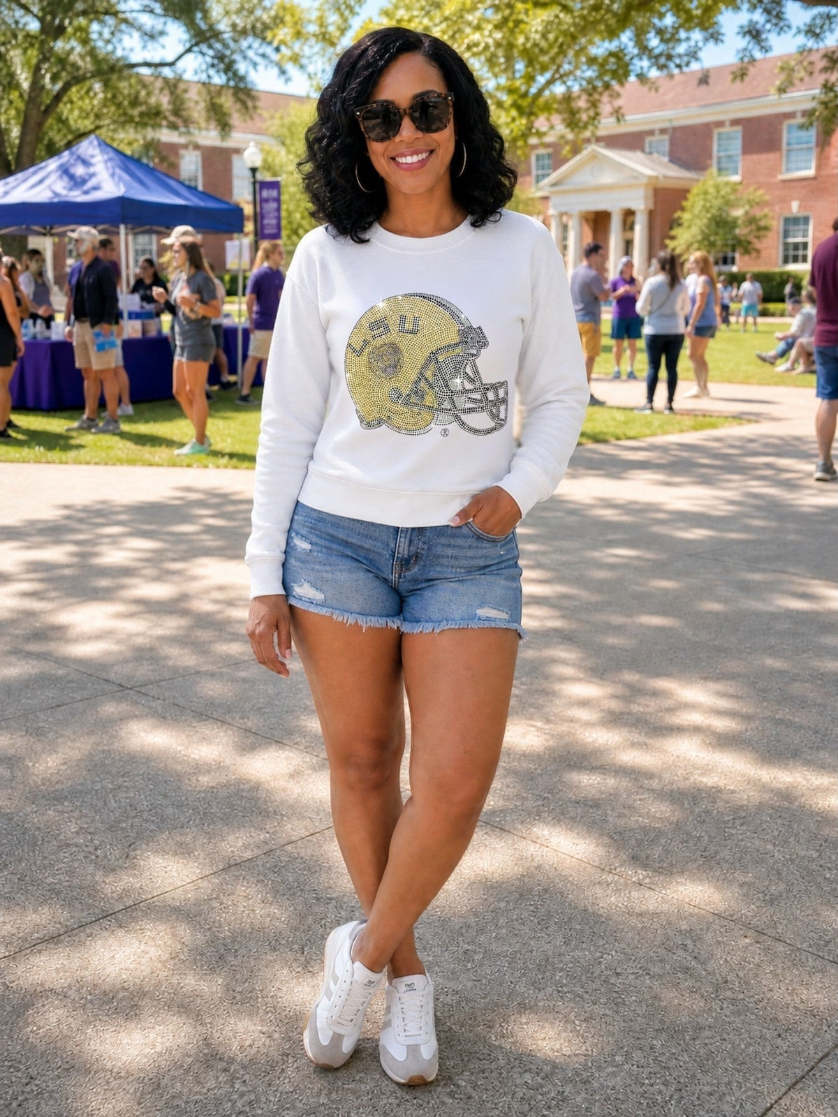 Louisiana State University Helmet White Crewneck Sweatshirt