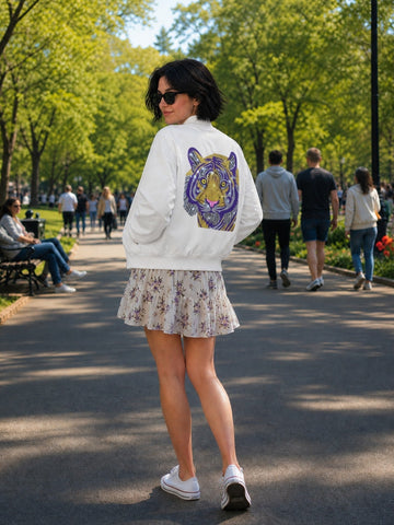 Purple Tiger White Bomber Jacket