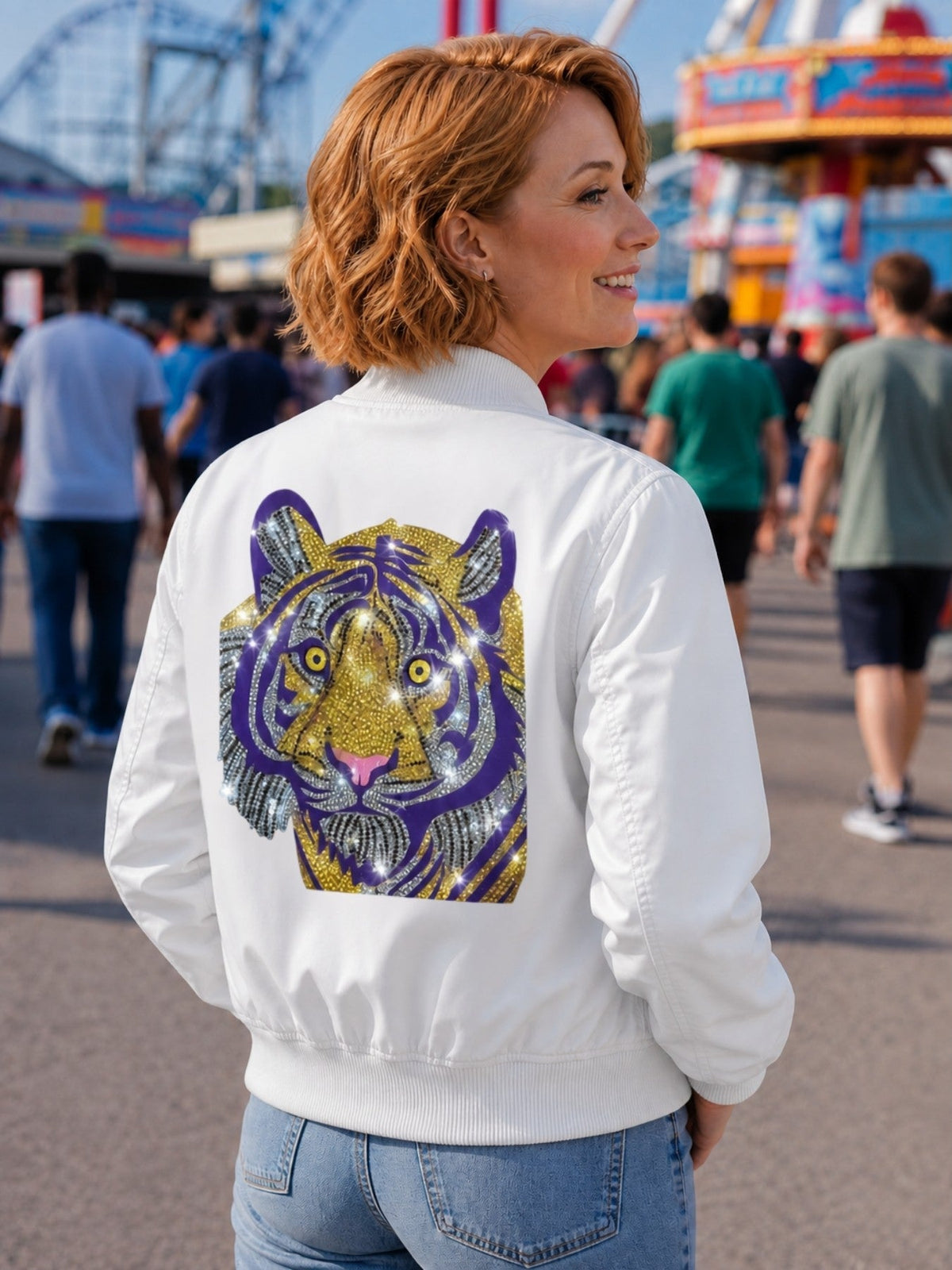 Purple Tiger White Bomber Jacket