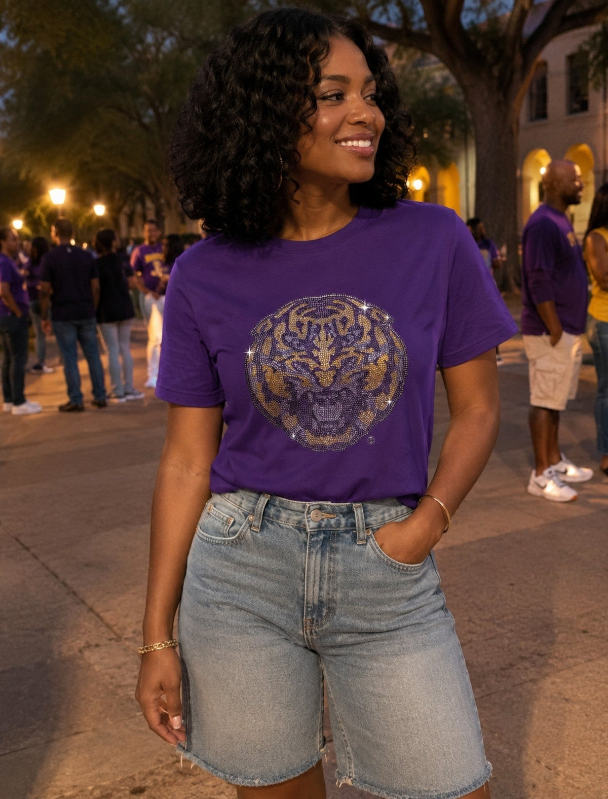Louisiana State University Mike The Tiger Purple Crewneck Short Sleeve T-Shirt