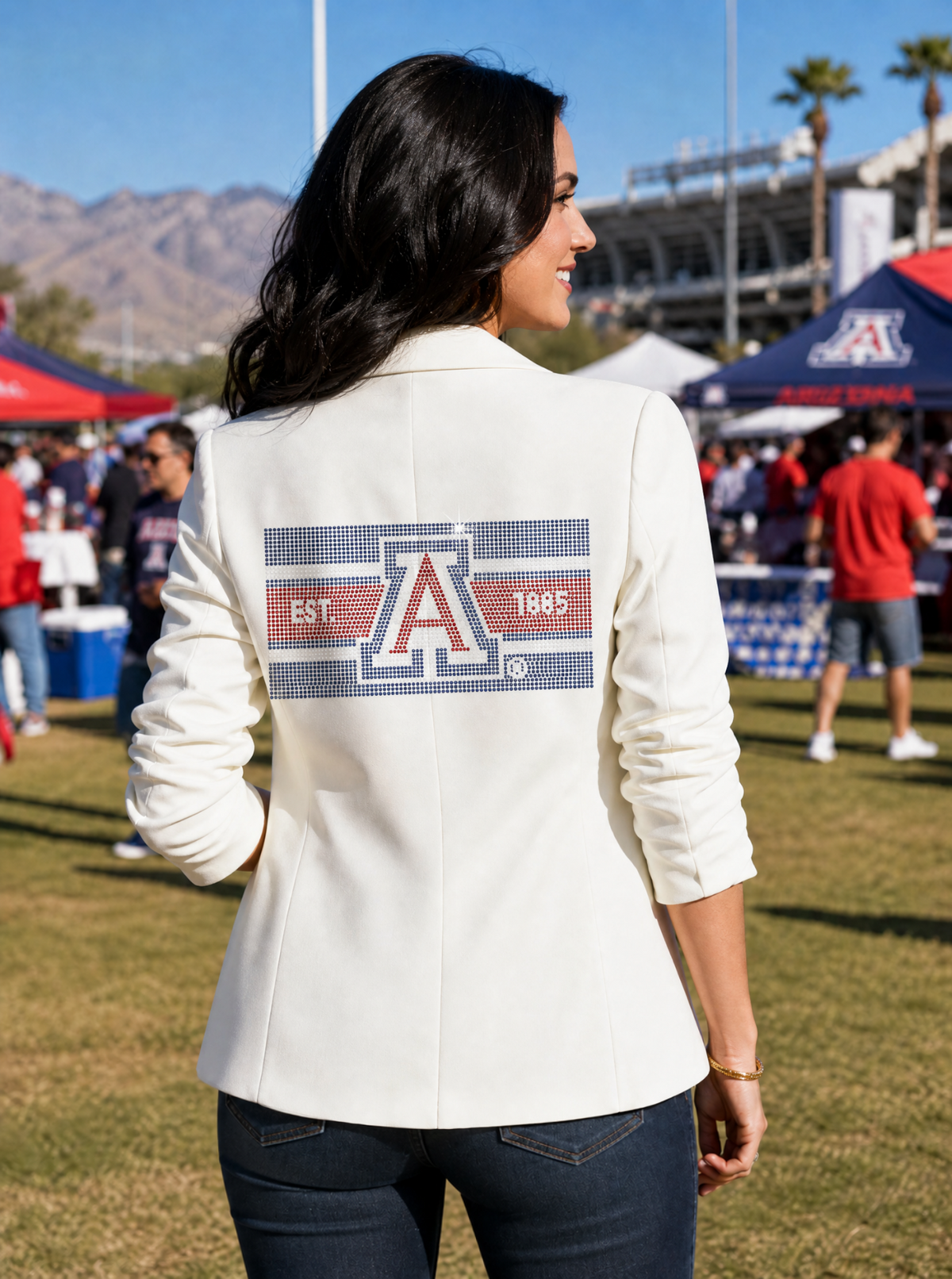University of Arizona EST. 1885 White Ruched Sleeve Blazer
