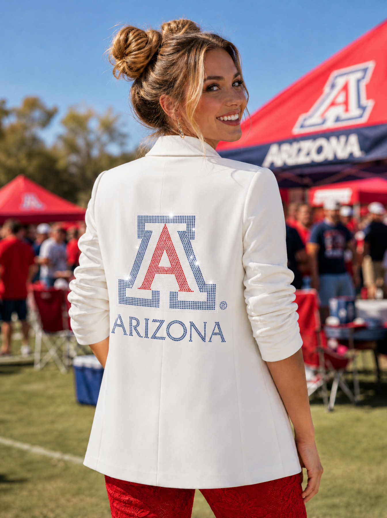University of Arizona Block A White Ruched Blazer