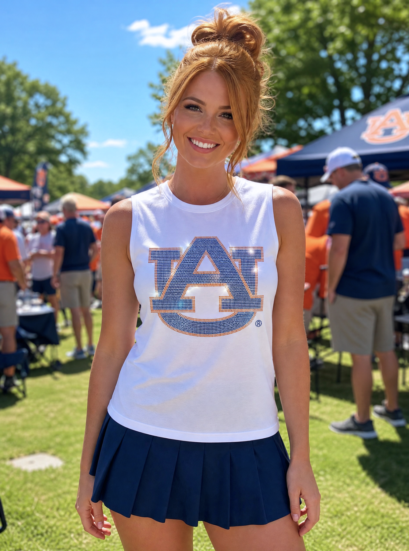 Auburn University Navy AU White Tank Top