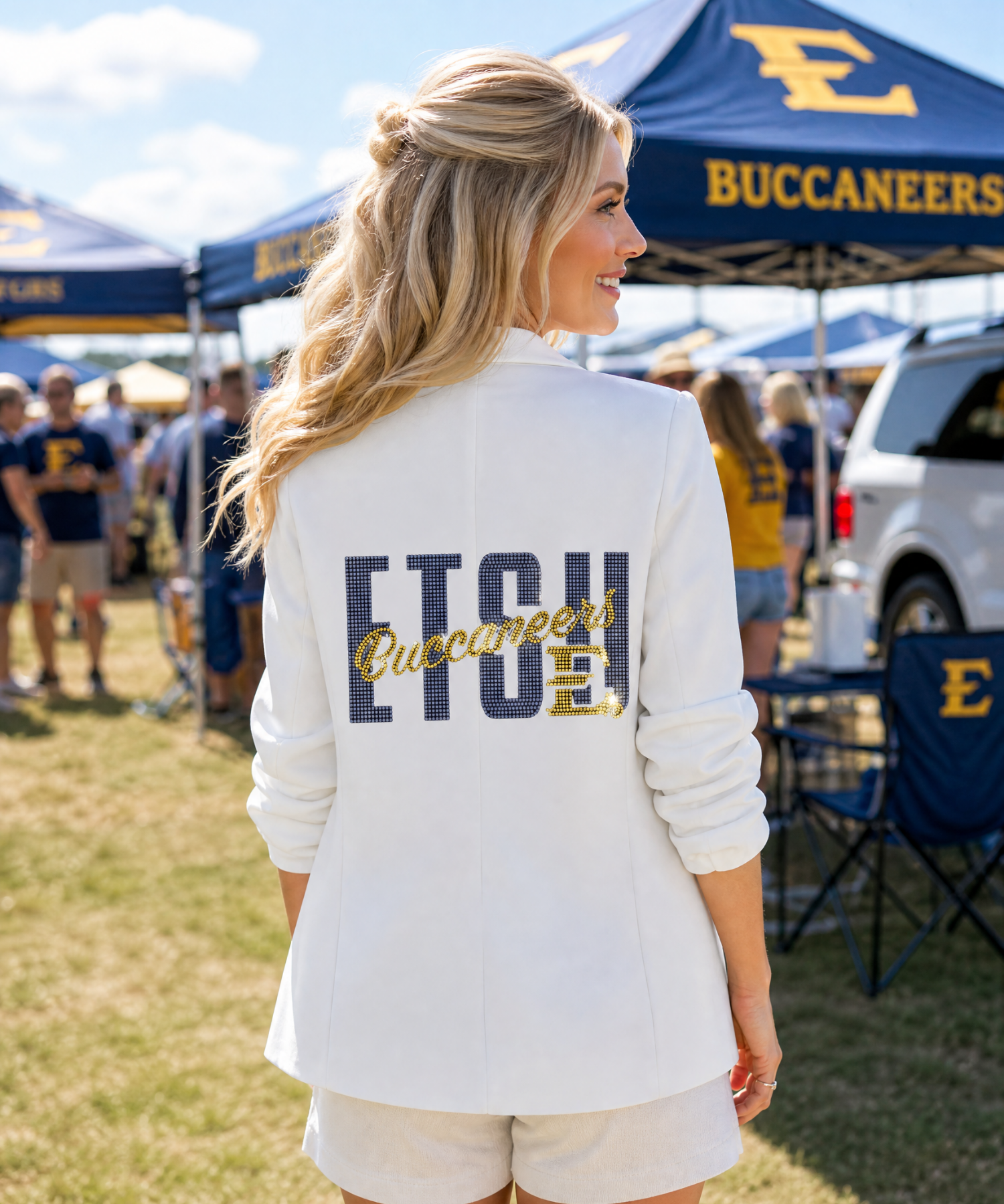 East Tennessee State ETSU Buccaneers White Ruched Sleeve Blazer