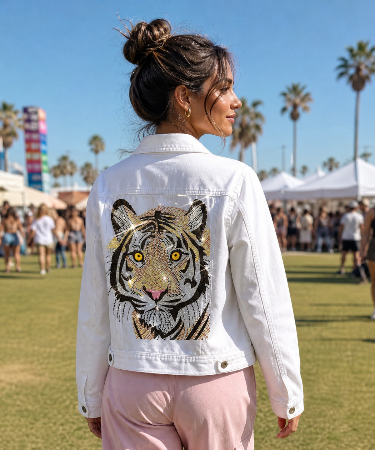 Tiger Face White Denim Jacket