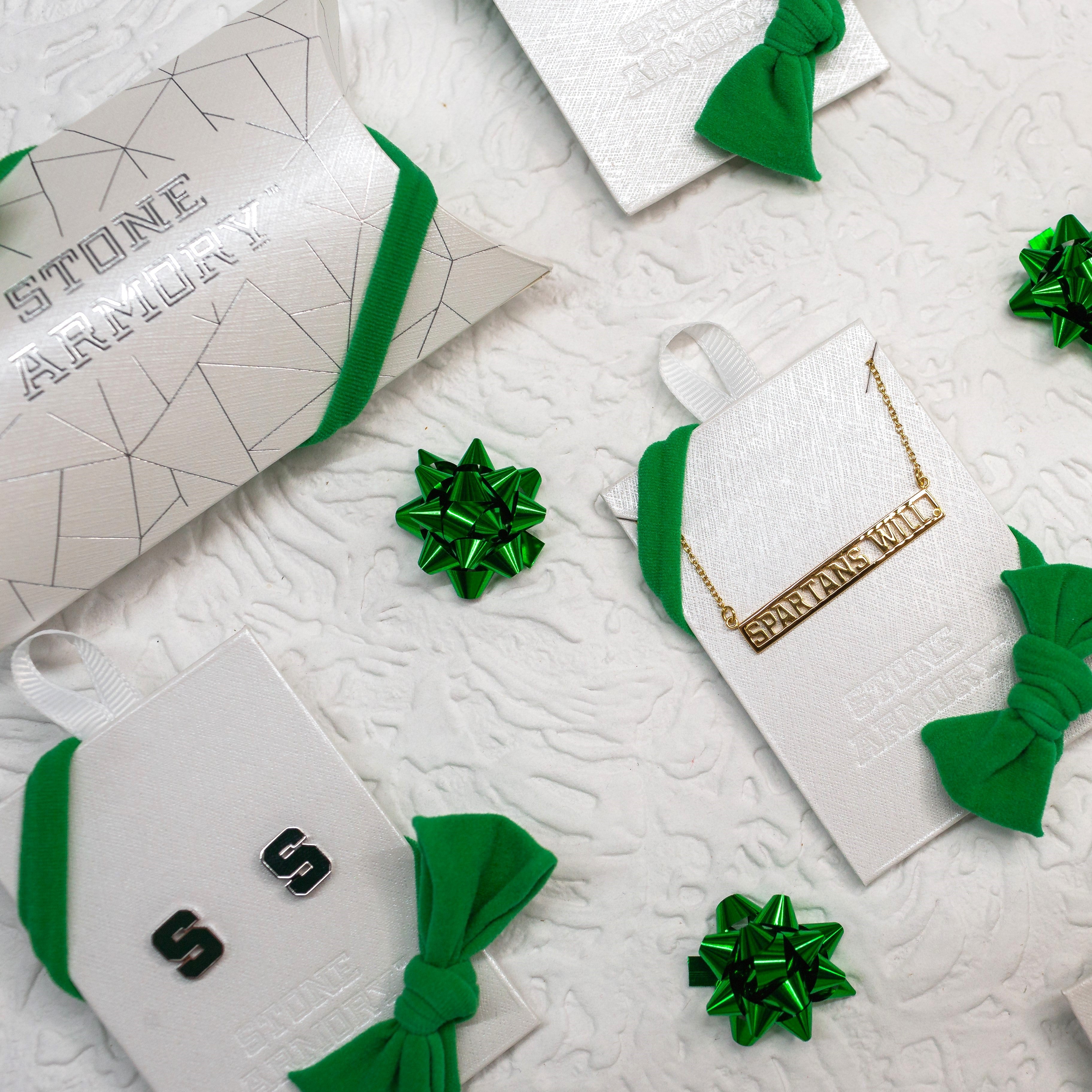 MSU Necklace 'Spartans Will.' 18K Gold Finish