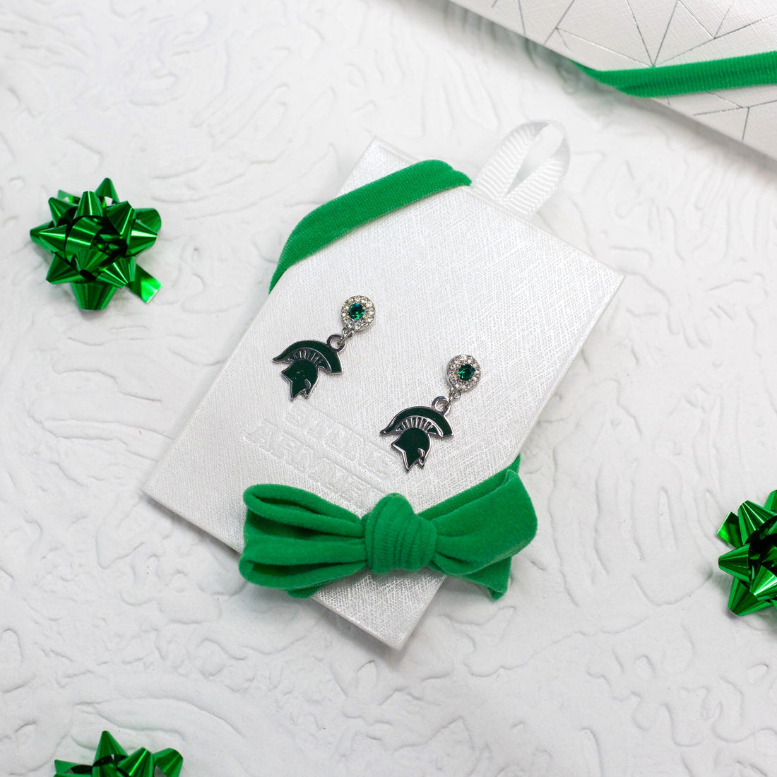 Michigan State Earrings Drop Crystal