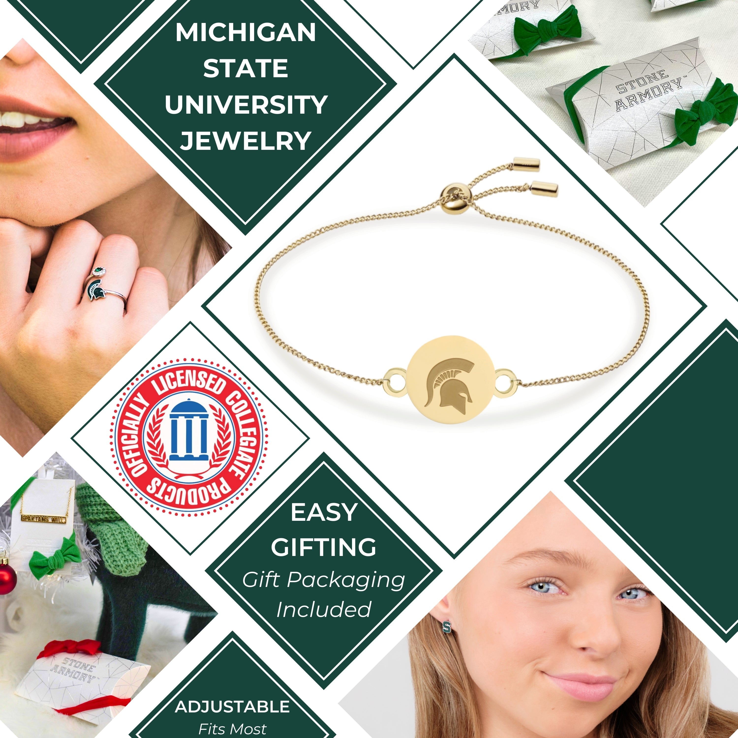 Michigan State Bracelet Bolo 18K Gold Finish