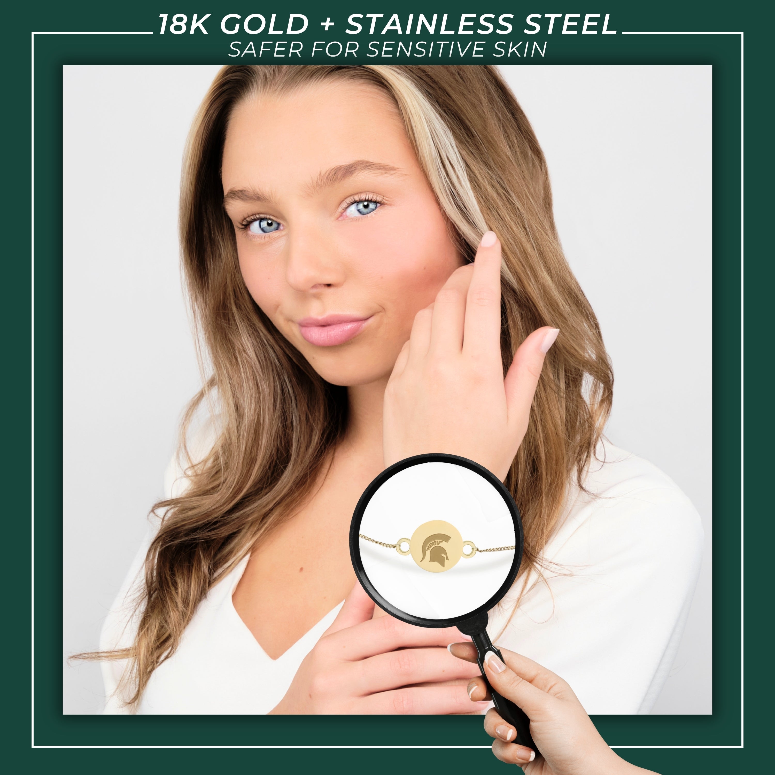 Michigan State Bracelet Bolo 18K Gold Finish