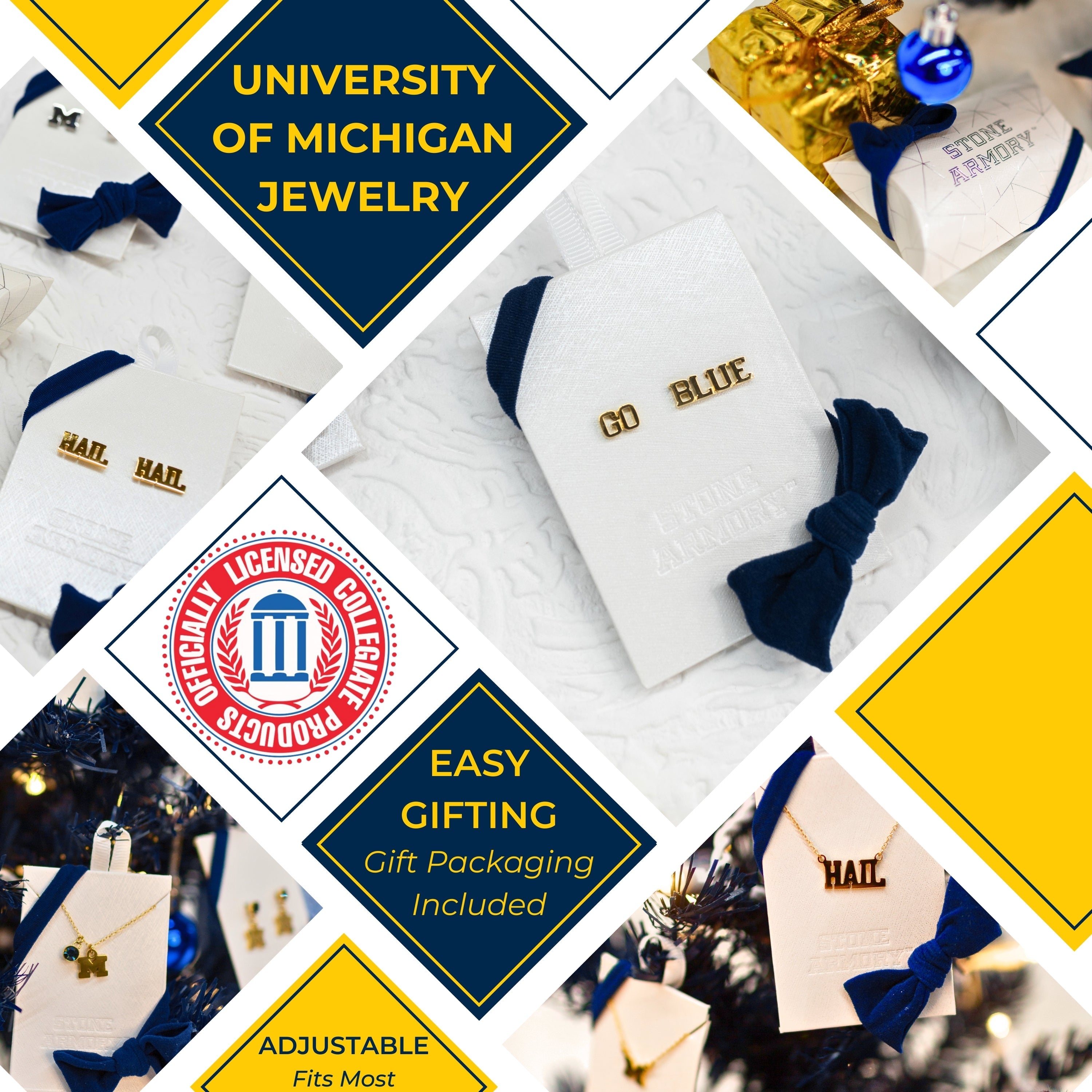University of Michigan Earring Studs Go Blue 18K Gold Finish