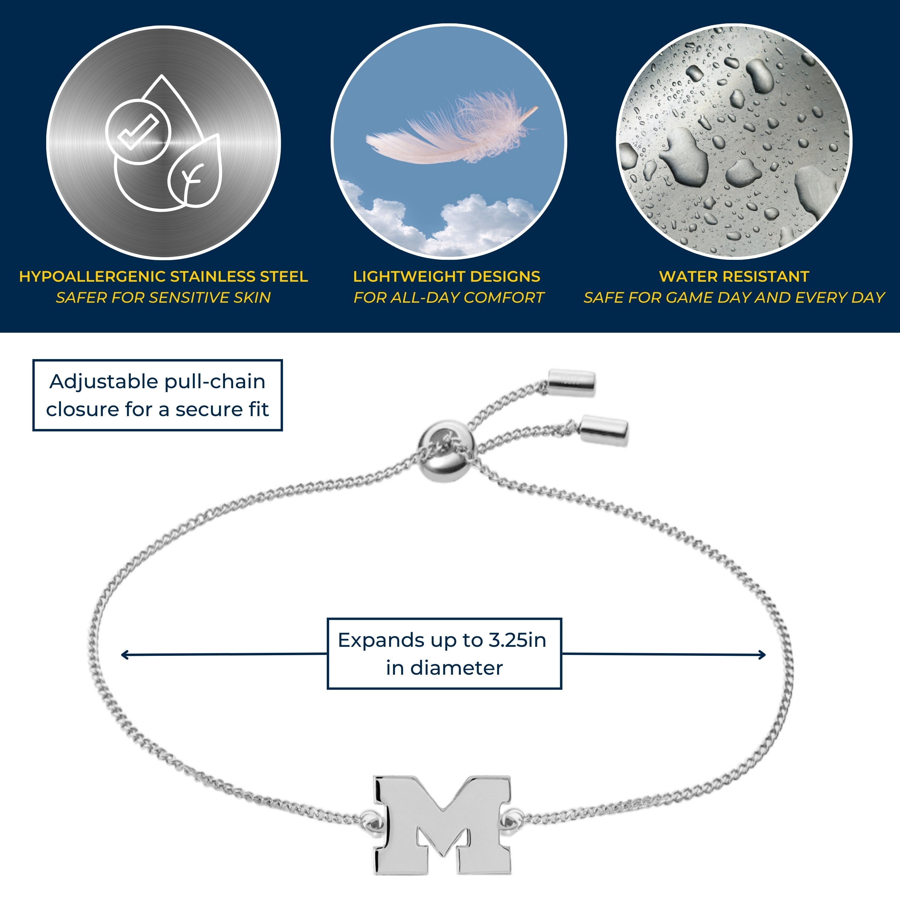 Michigan Wolverine Jewelry Bolo Bracelet Stainless Steel