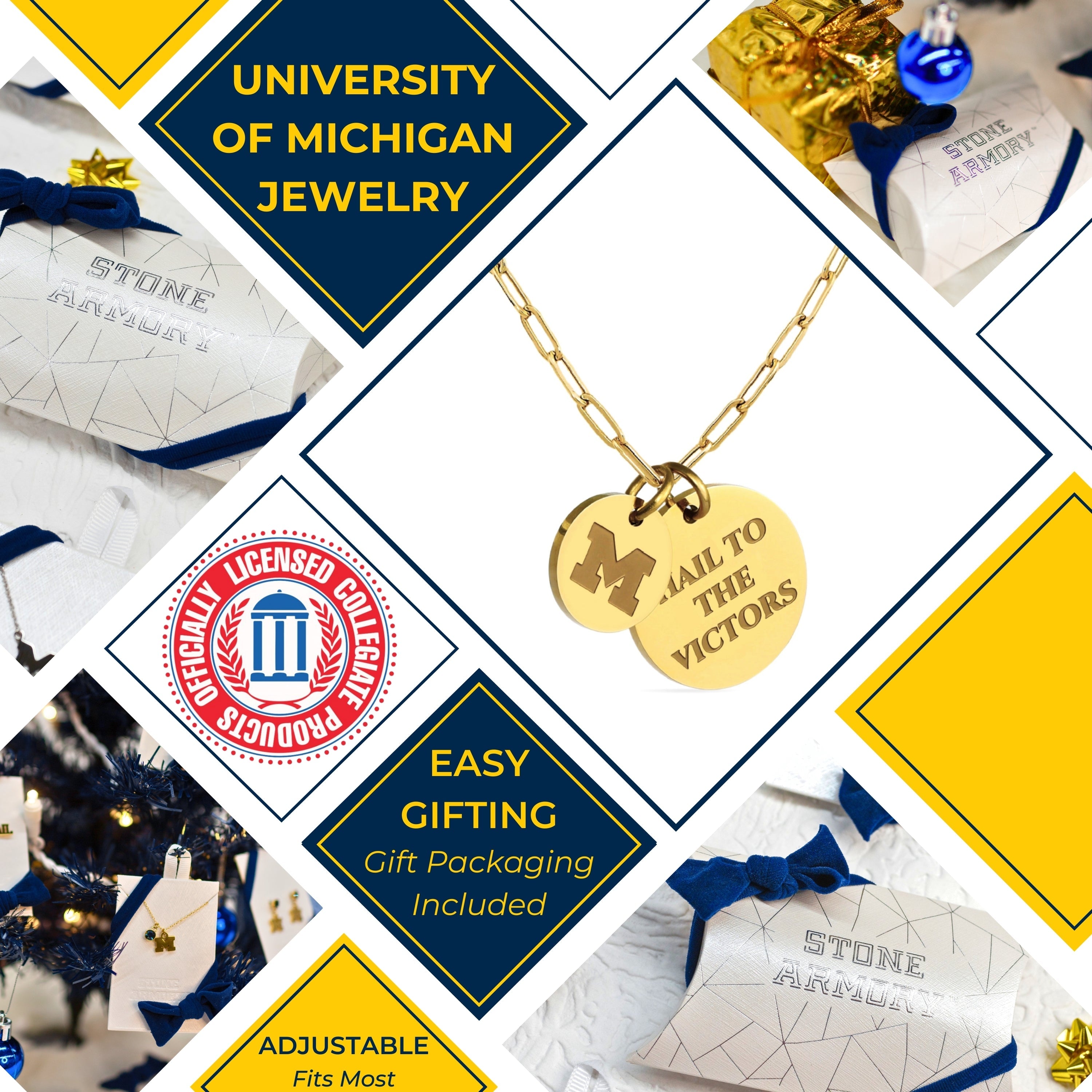 University of Michigan Charm Necklace Paperclip Chain