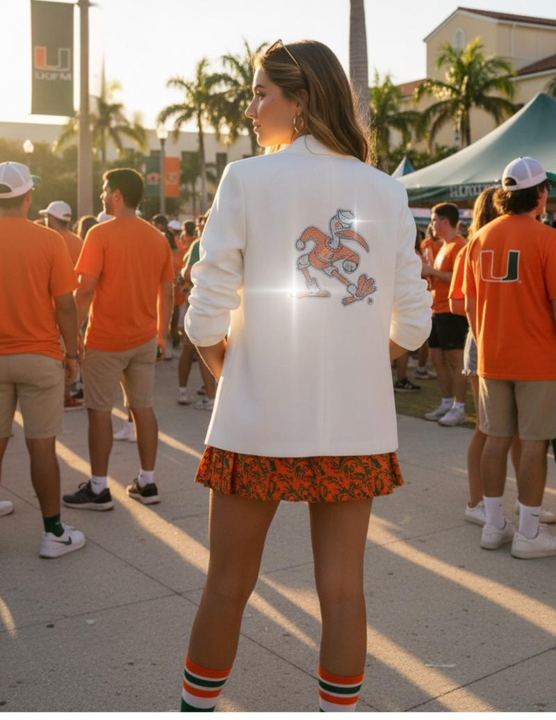 University Of Miami Sebastian White Ruched Sleeve Blazer