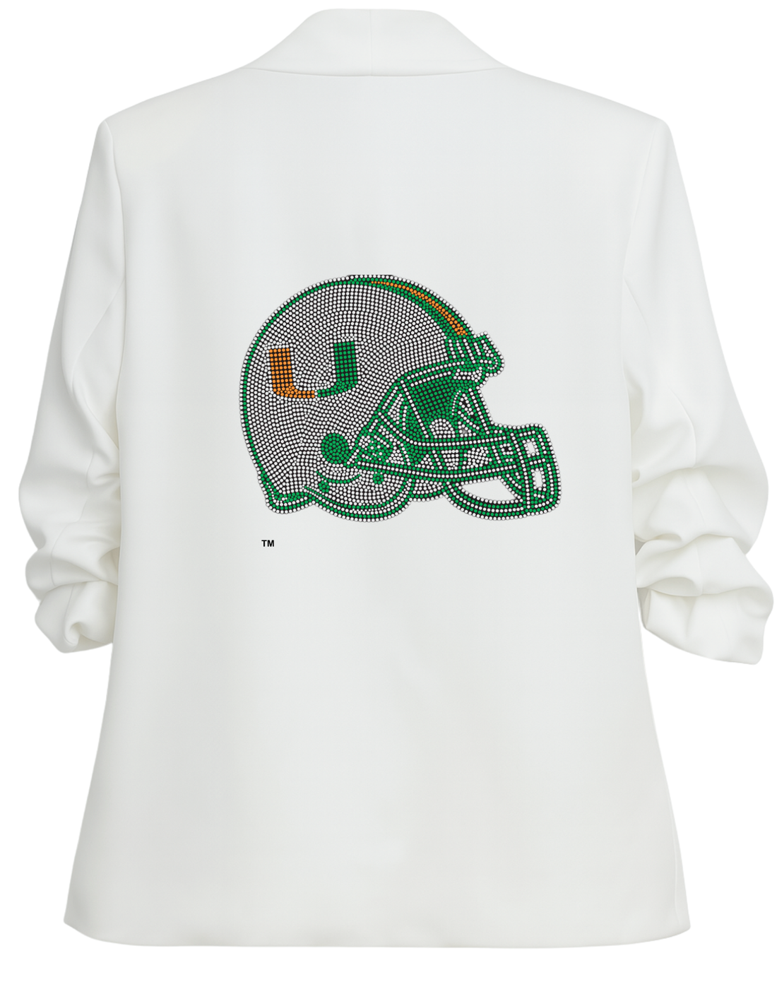 University Of Miami Helmet White Ruched Sleeve Blazer