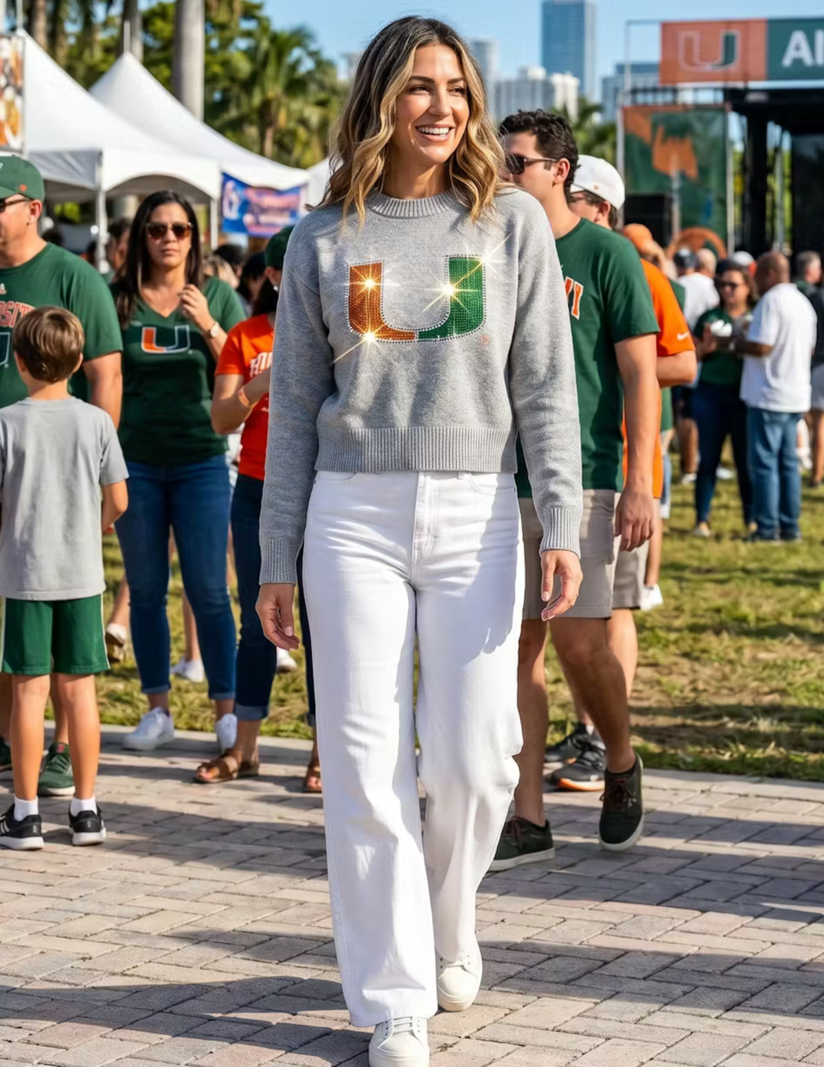 University Of Miami Large U Gray Crewneck Sweater