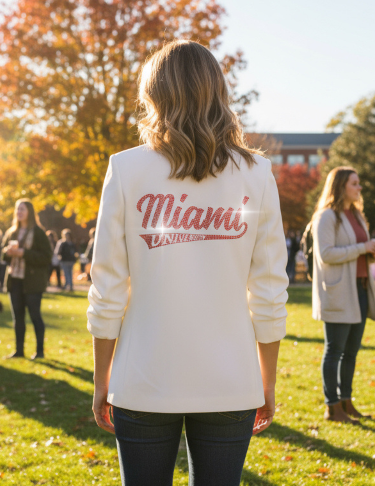 Miami of Ohio Script White Ruched Sleeve Blazer