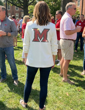 Miami of Ohio Beveled-M White Ruched Sleeve Blazer