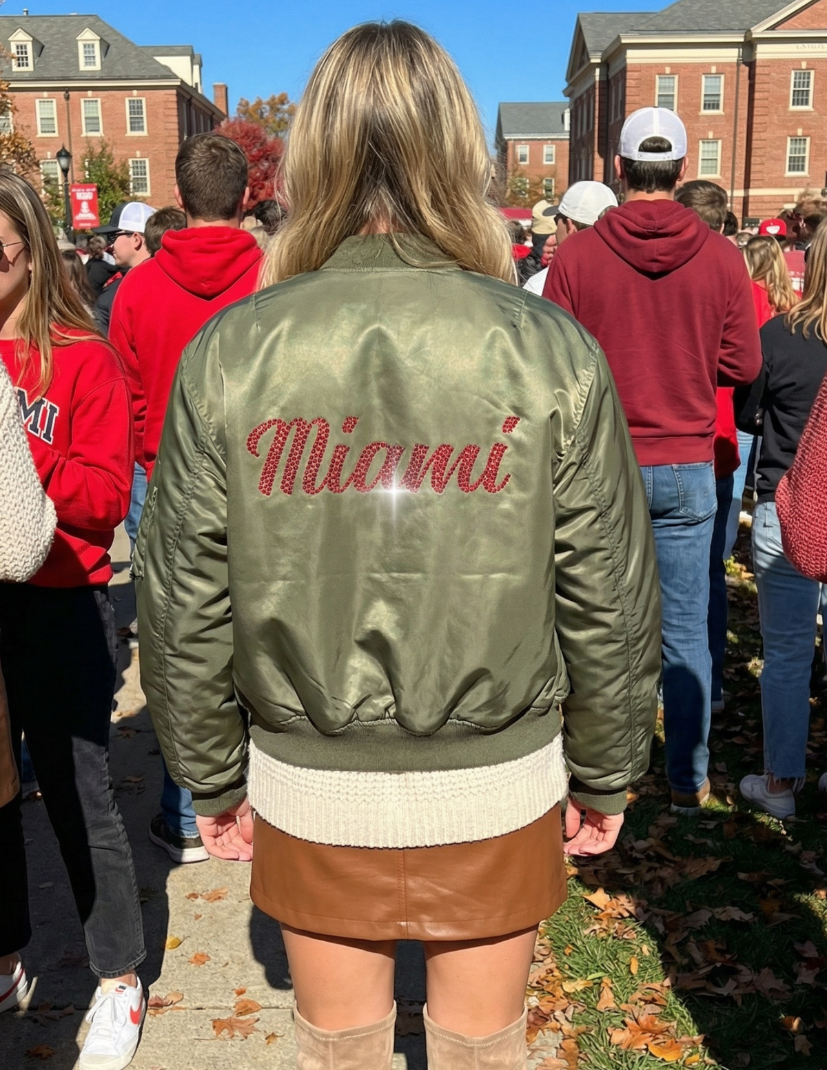 Miami University Ohio Script Army Green Bomber Jacket