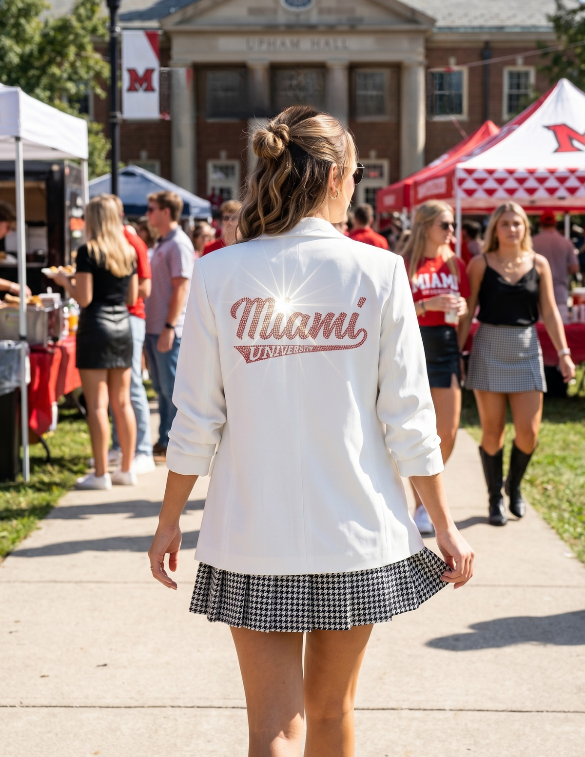Miami of Ohio Script White Ruched Sleeve Blazer