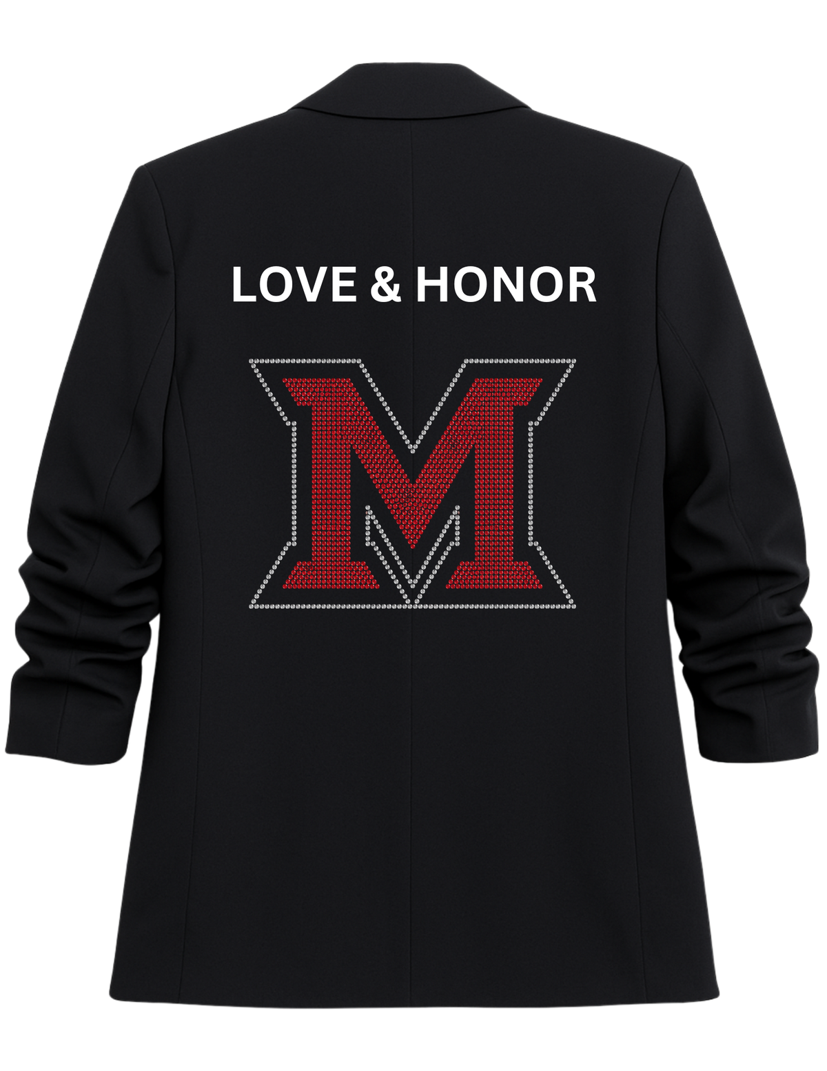 Miami of Ohio Love & Honor Beveled-M Black Ruched Sleeve Blazer