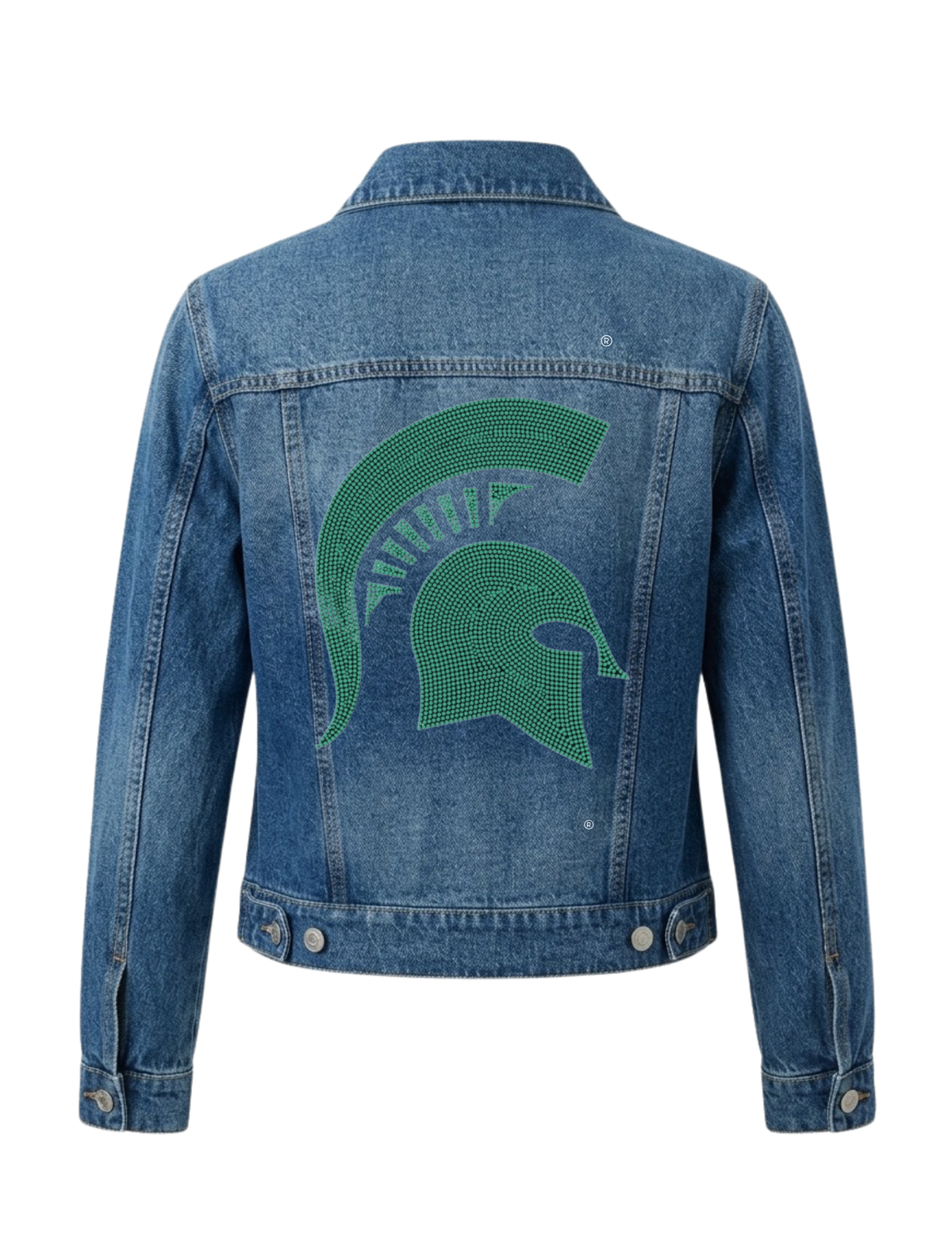 Michigan State Spartan Helmet Blue Denim Jacket