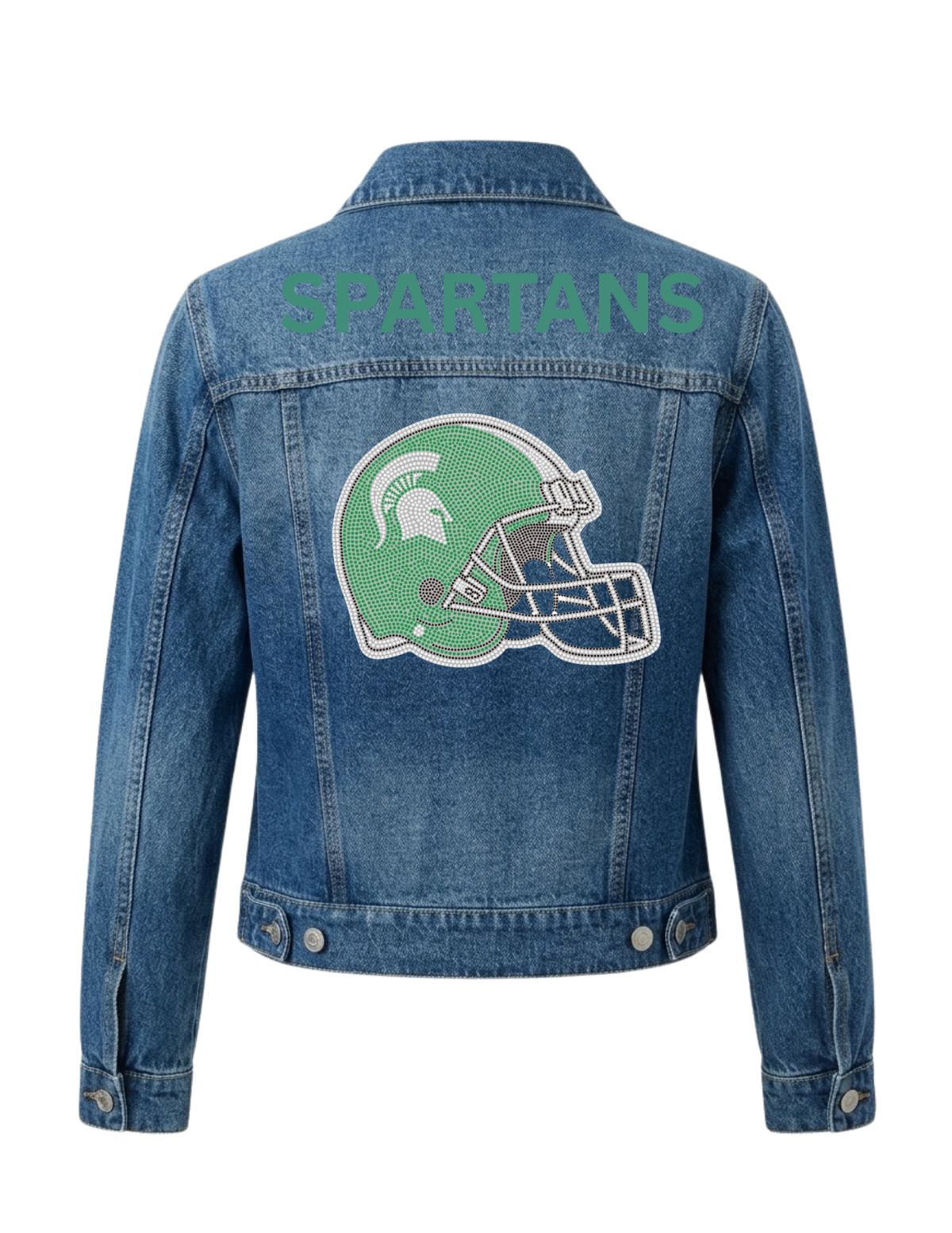 Michigan State Spartan Football Helmet Blue Denim Jacket