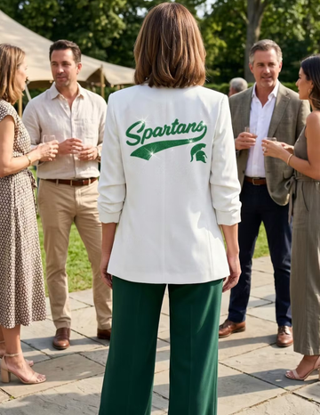 Michigan State Spartans Script White Ruched Sleeve Blazer