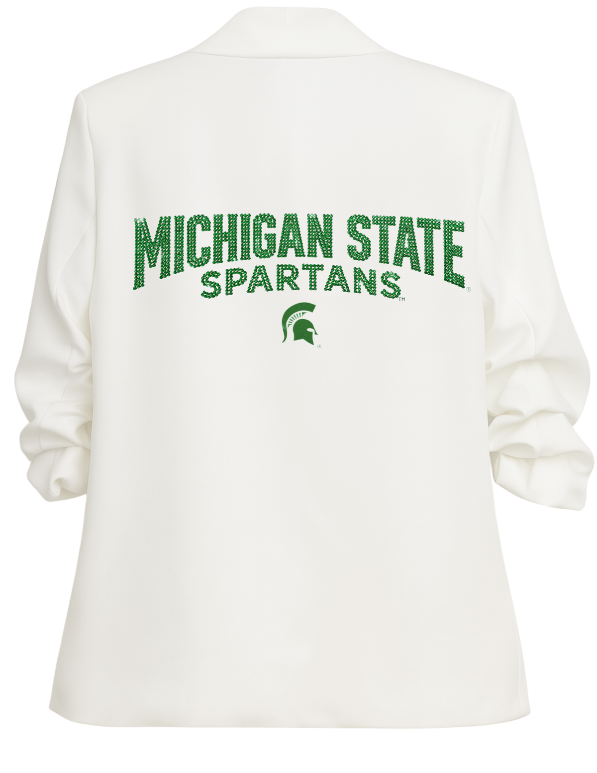 Michigan State Spartans Script Helmet White Ruched Sleeve Blazer