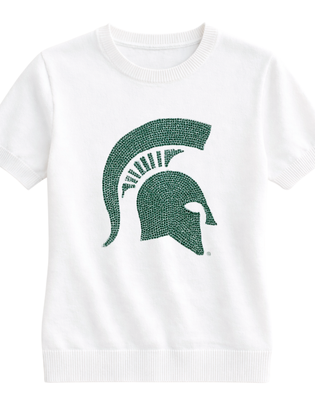 Michigan State Spartan Helmet Ivory Short Sleeve Sweater