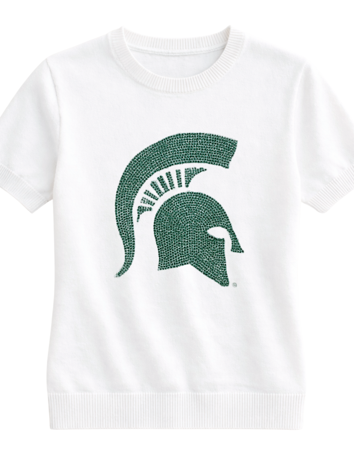 Michigan State Spartan Helmet Ivory Short Sleeve Sweater