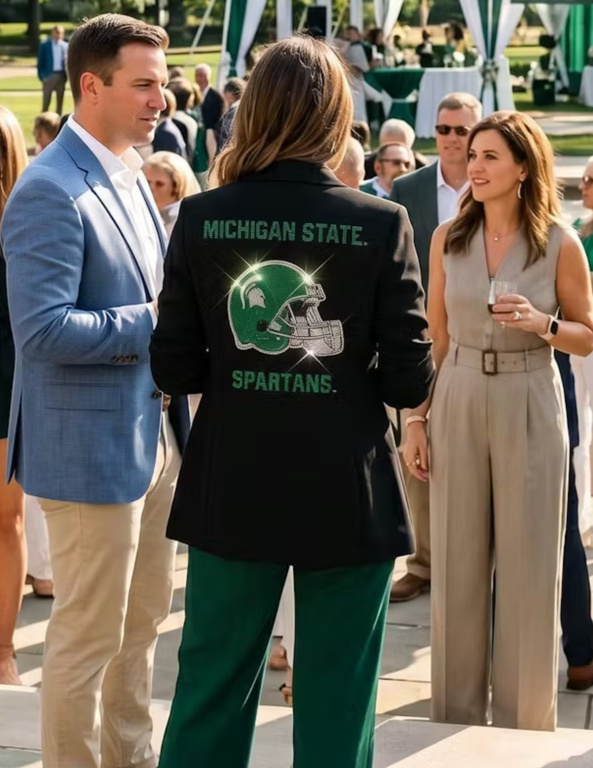 Michigan State Spartans Football Helmet Black Ruched Blazer