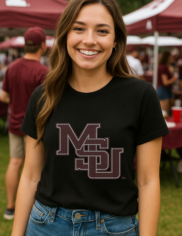 Mississippi State Stacked MSU Black Crewneck Short Sleeve T-Shirt