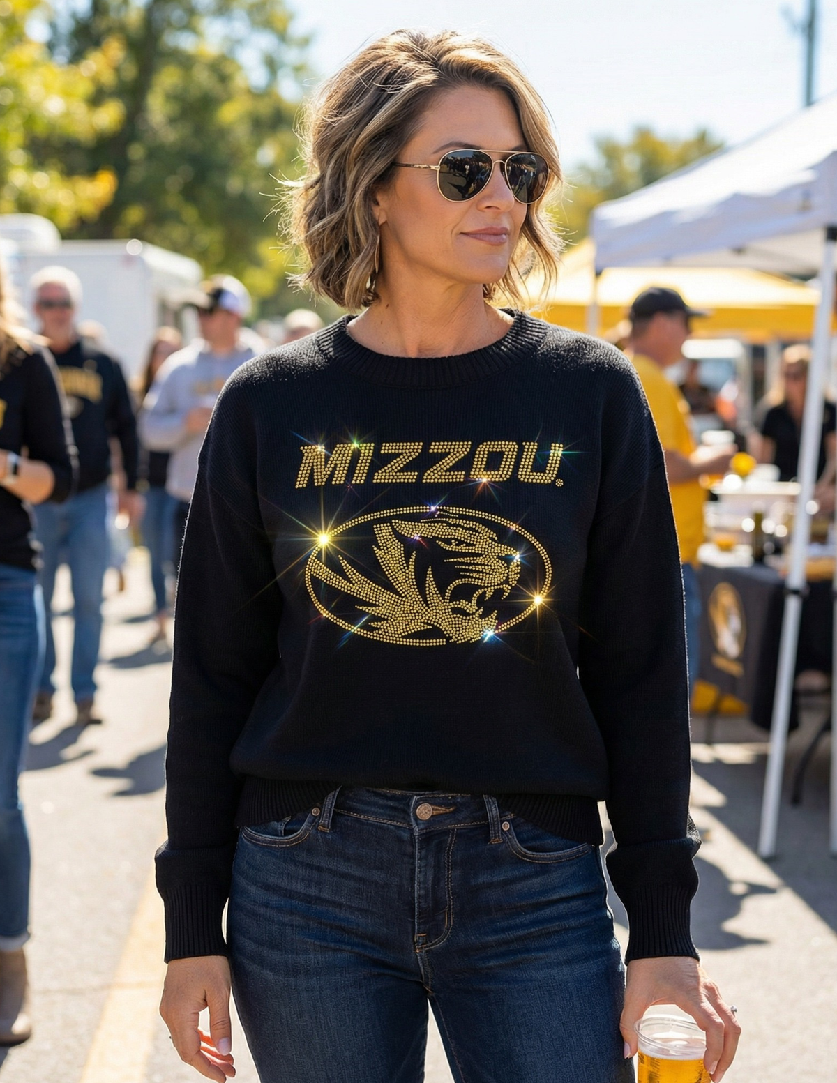 University of Missouri Mizzou Gold Tiger Black Crewneck Sweater