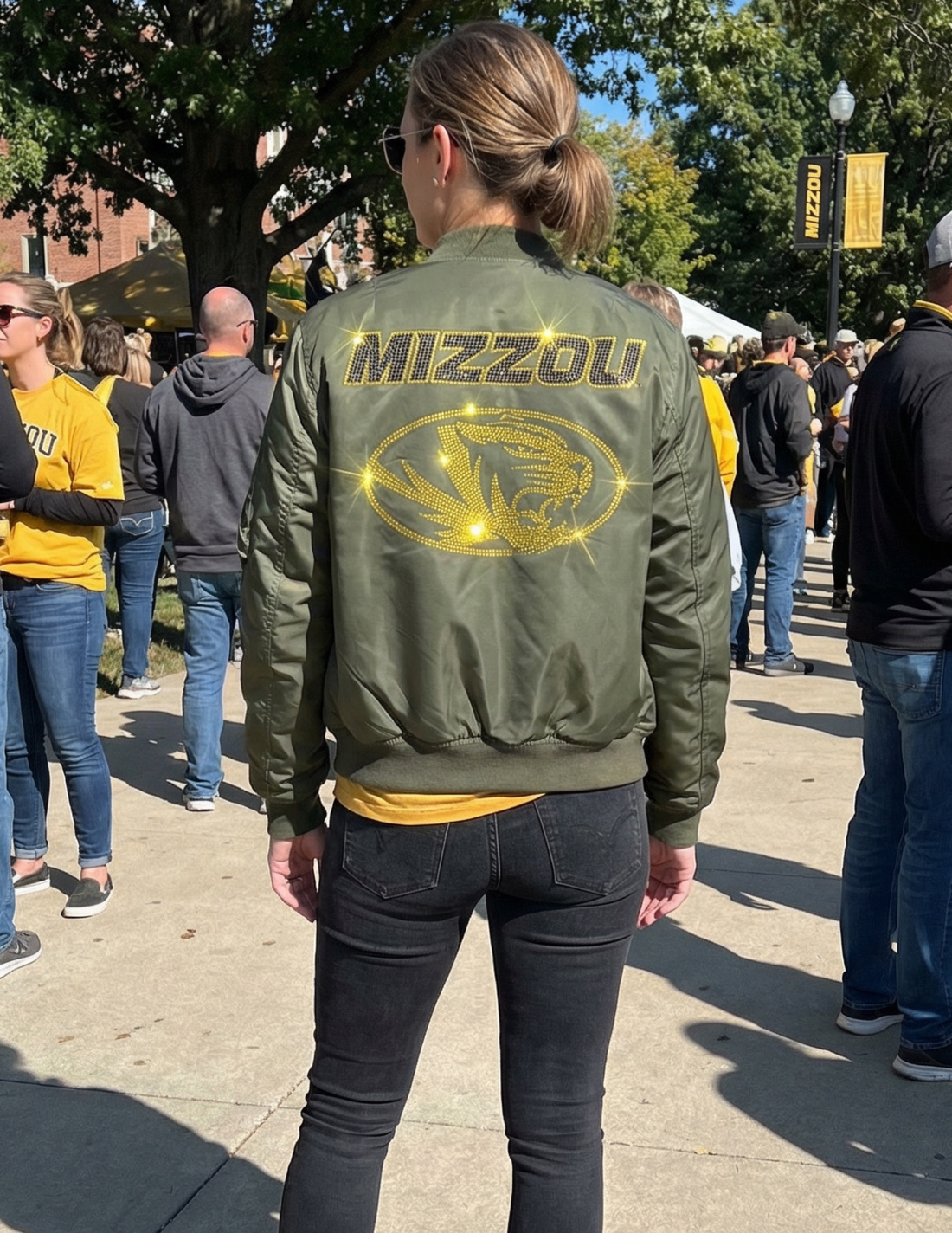 University of Missouri, Mizzou Gold Tiger Army Green Bomber Jacket