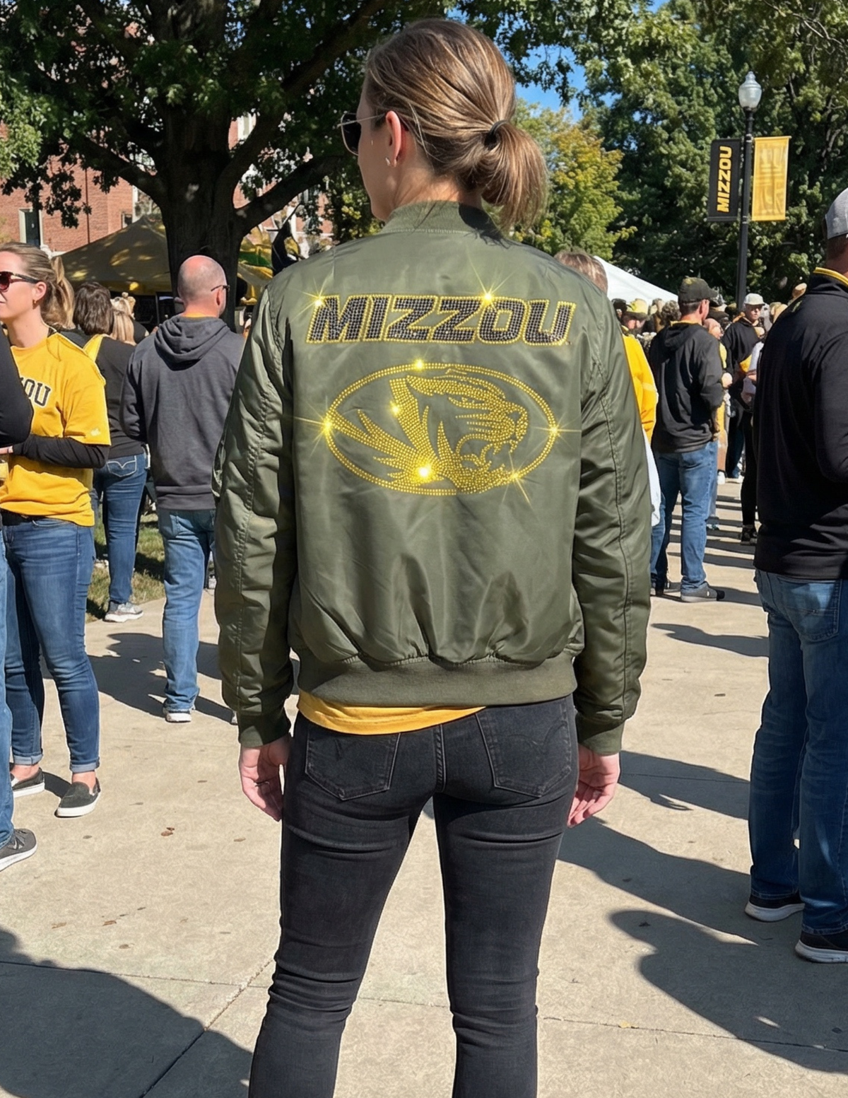 University of Missouri, Mizzou Gold Tiger Army Green Bomber Jacket