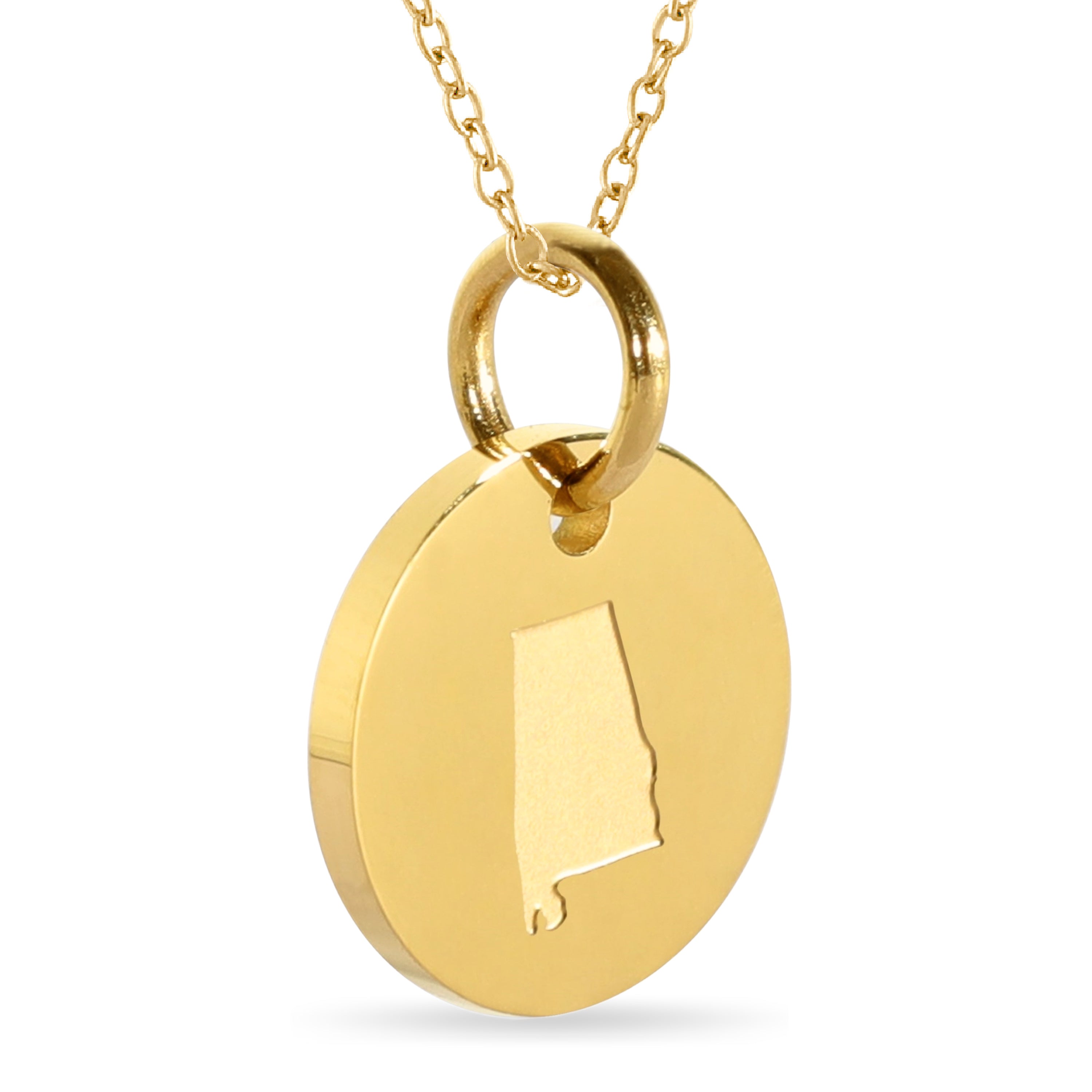 Alabama Map Engraved Charm Necklace - 18K Gold Plate