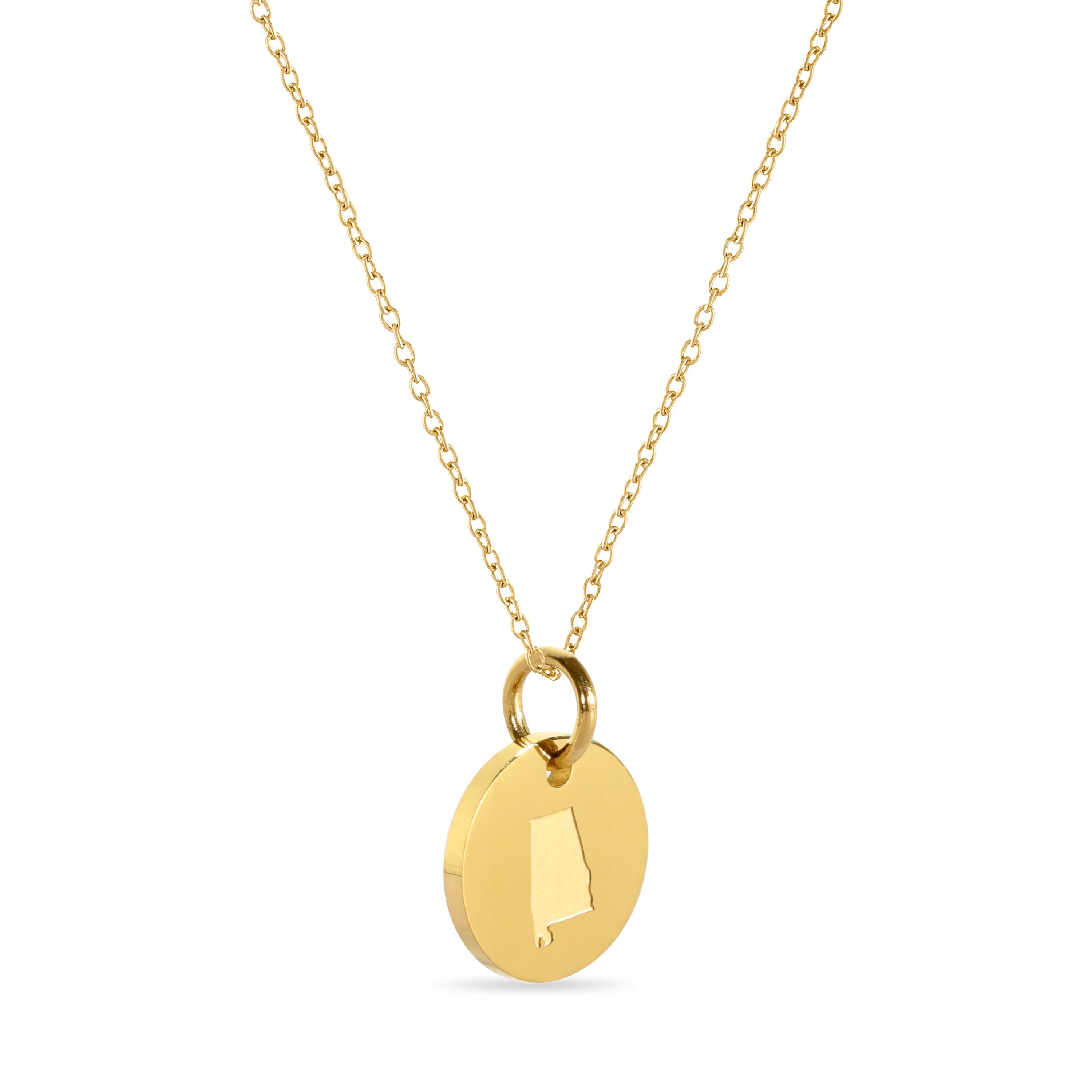 Alabama Map Engraved Charm Necklace - 18K Gold Plate