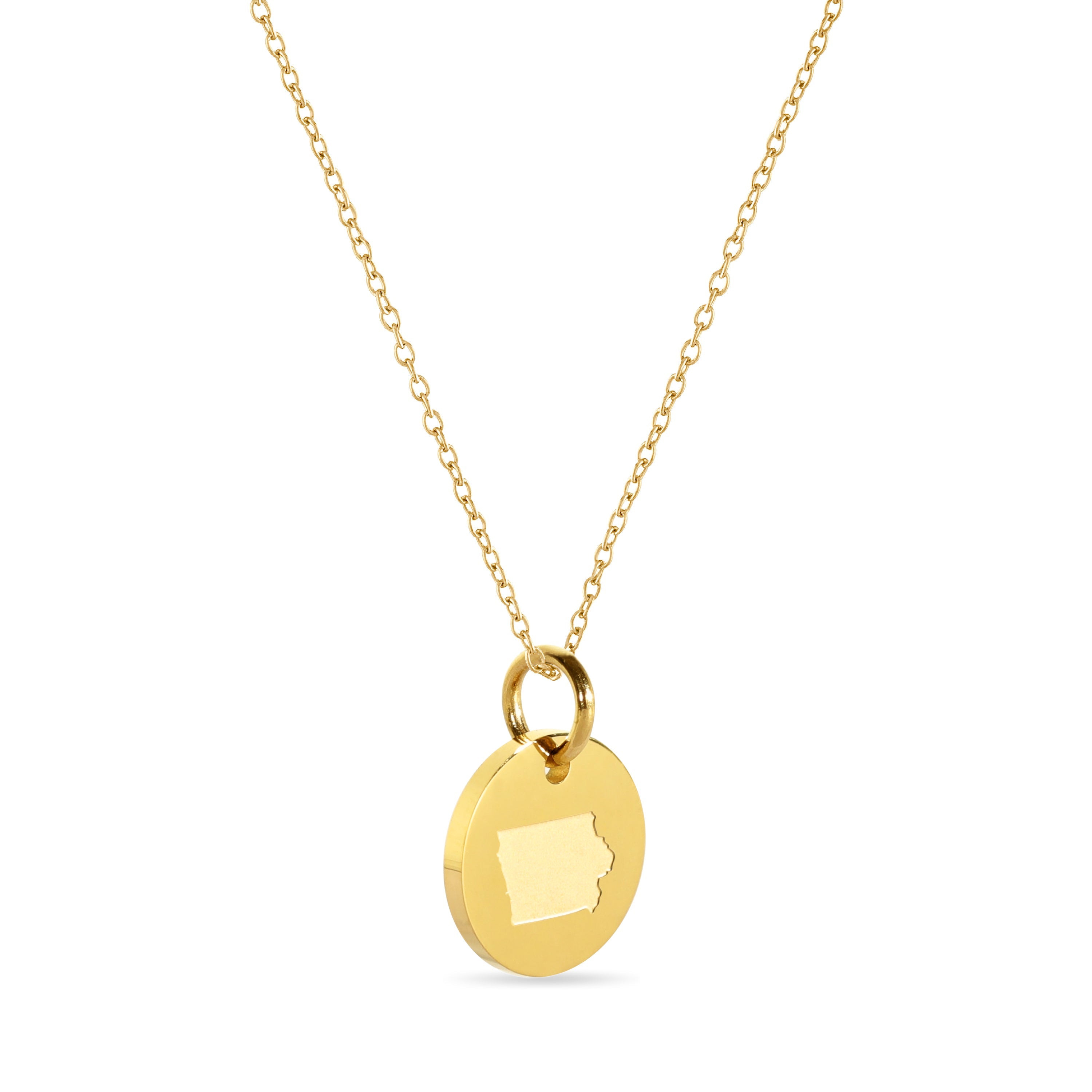 Iowa Map Engraved Charm Necklace - 18K Gold Plate