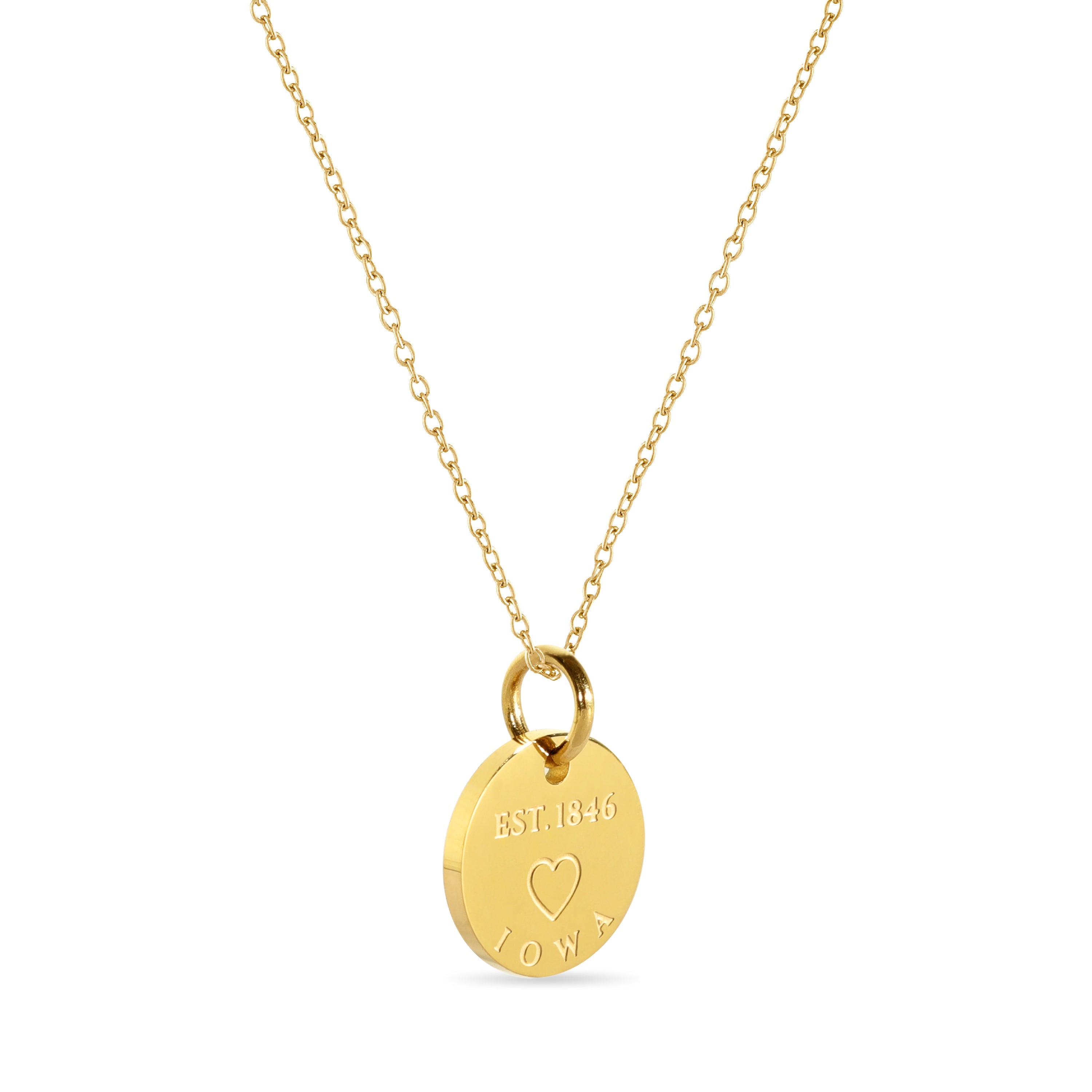 Iowa Map Engraved Charm Necklace - 18K Gold Plate