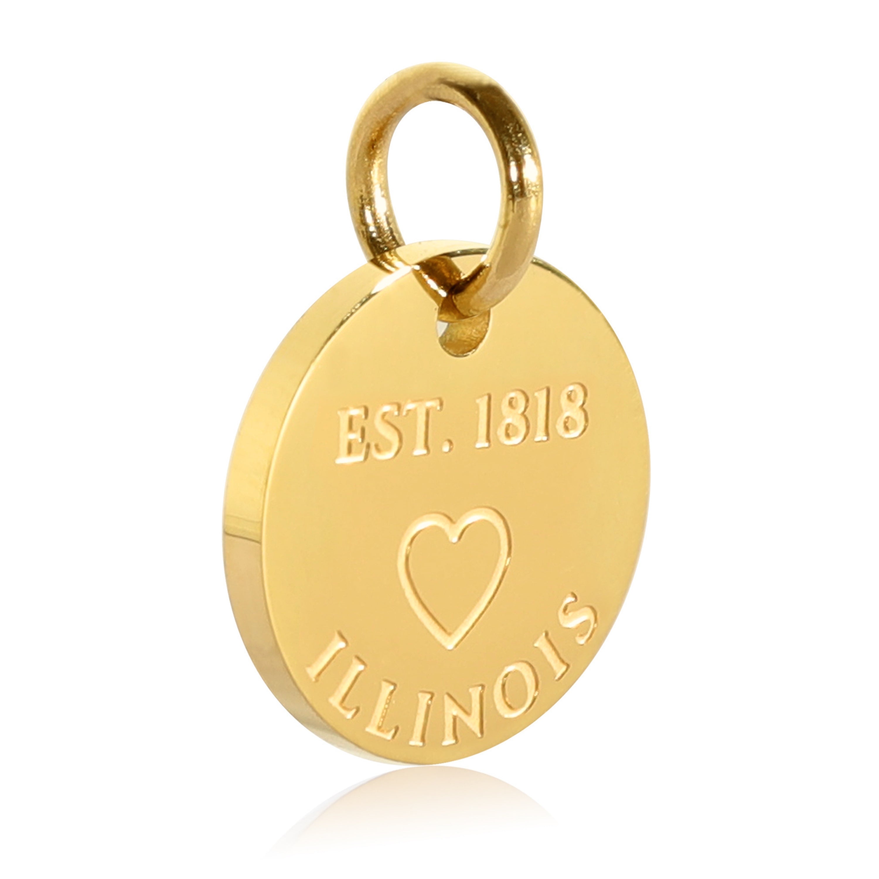 Illinois Map Engraved Charm Necklace - 18K Gold Plate