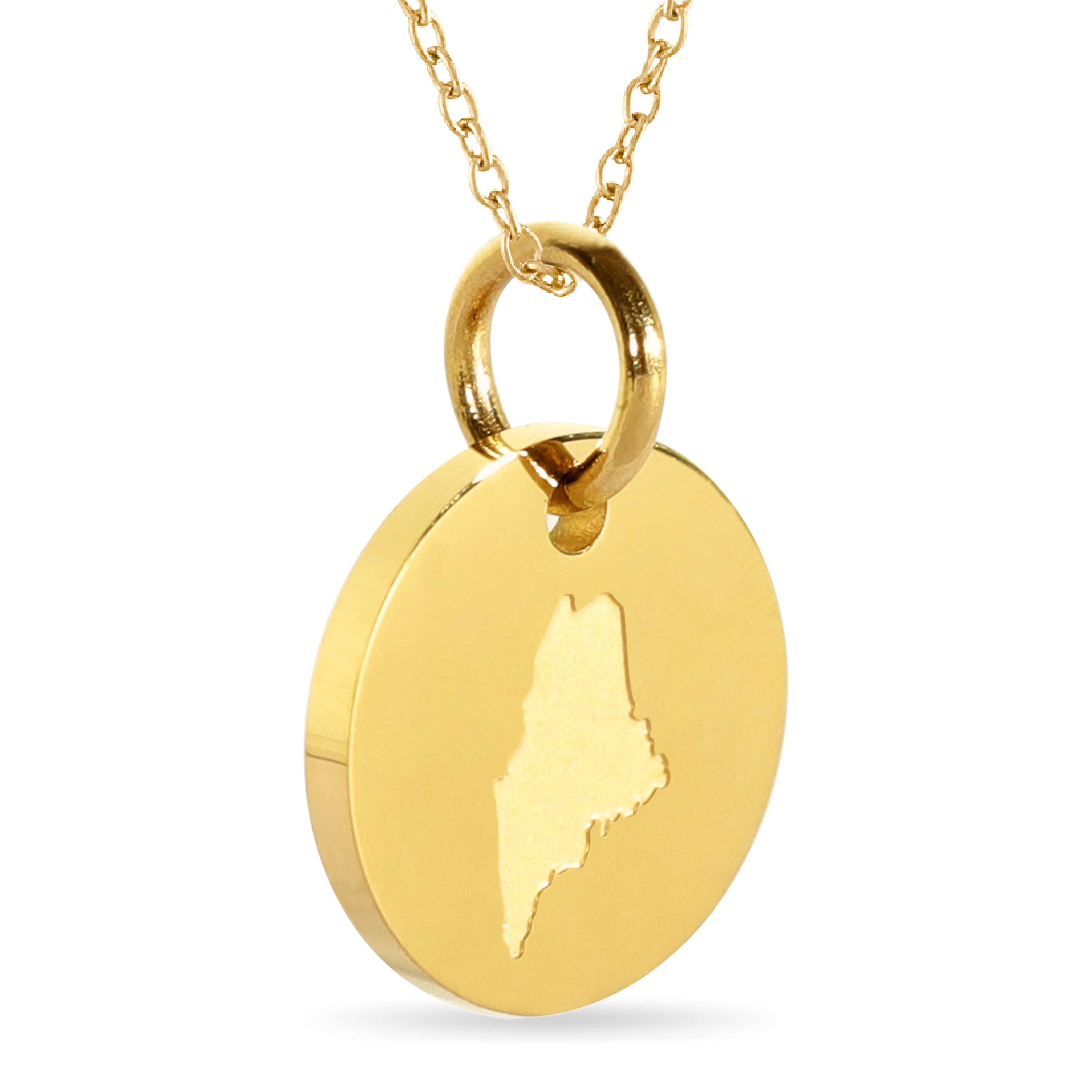 Maine Map Engraved Charm Necklace - 18K Gold Plate