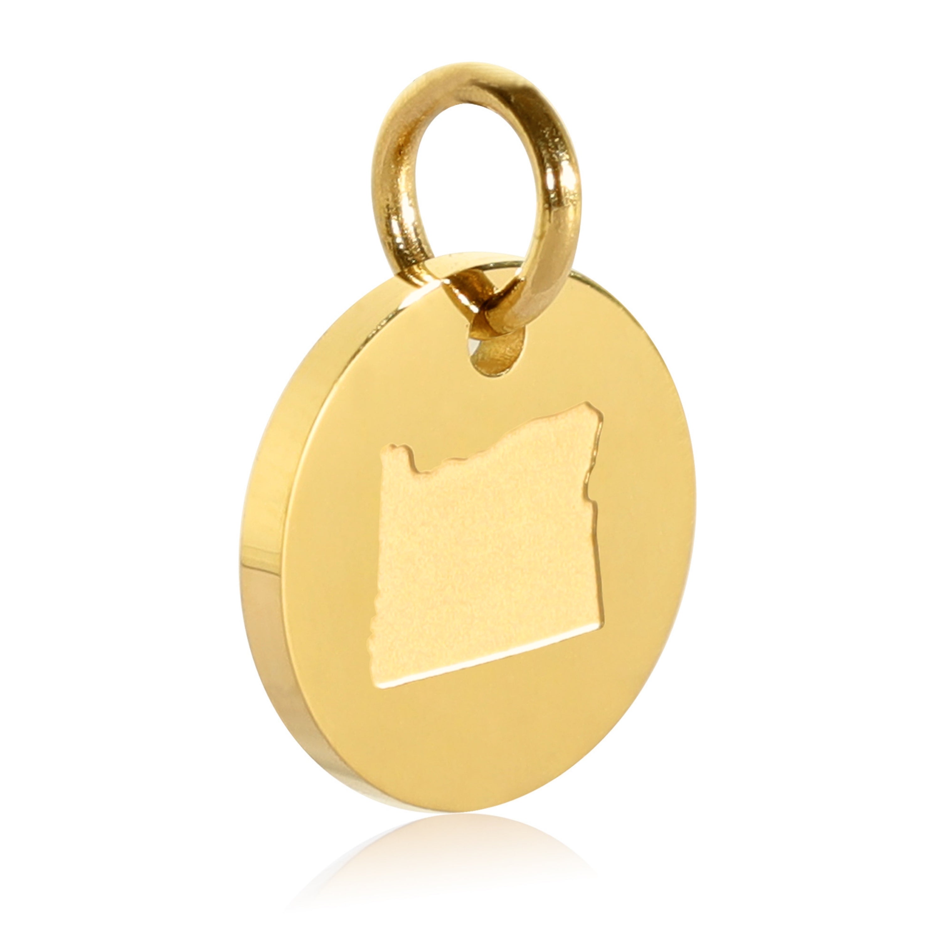 Oregon Map Engraved Charm Necklace - 18K Gold Plate